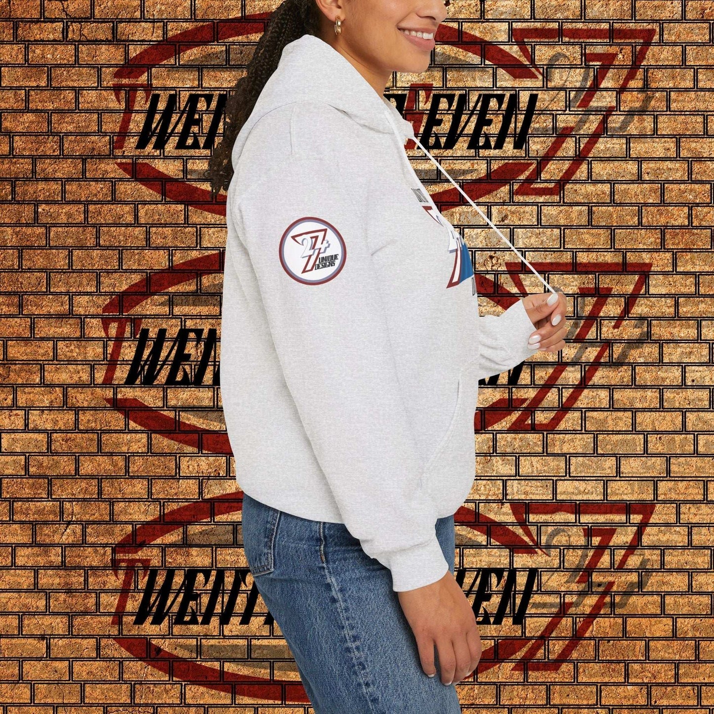 Shot of right sleeve showing authentic red-blue-white 24/7 trademark of never-ending passion.