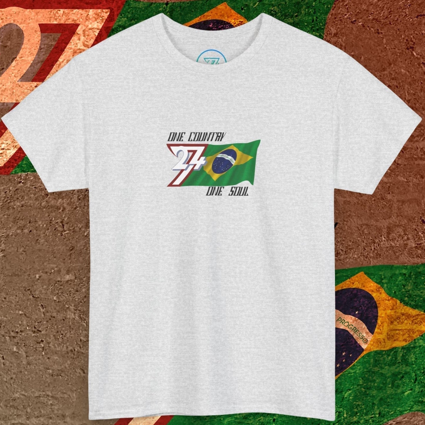 Main product shot of the Light Heather Gray Brazil "Ordem" edition tee with clean flag graphics.