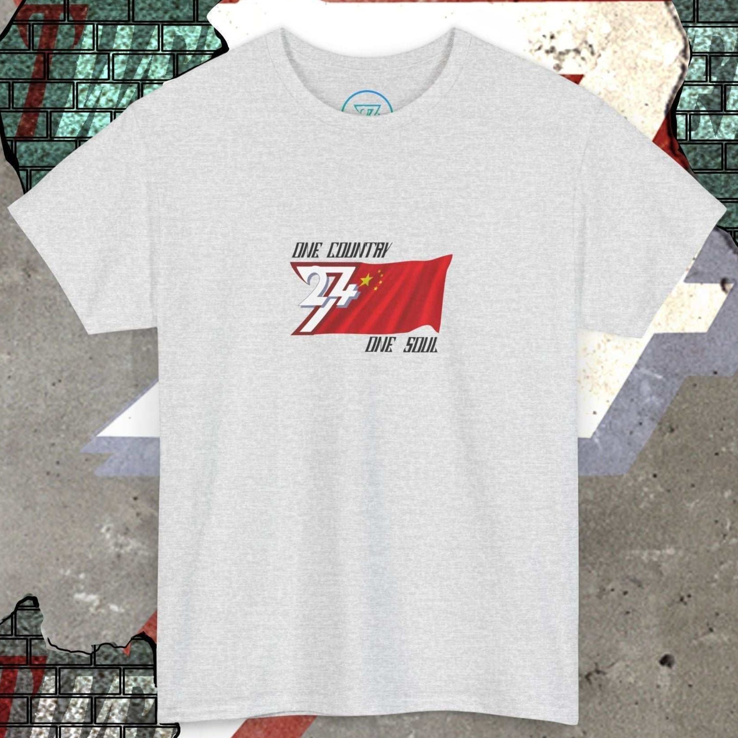 Main product shot of the Light Heather Gray China "Legacy" edition tee with clean flag graphics.