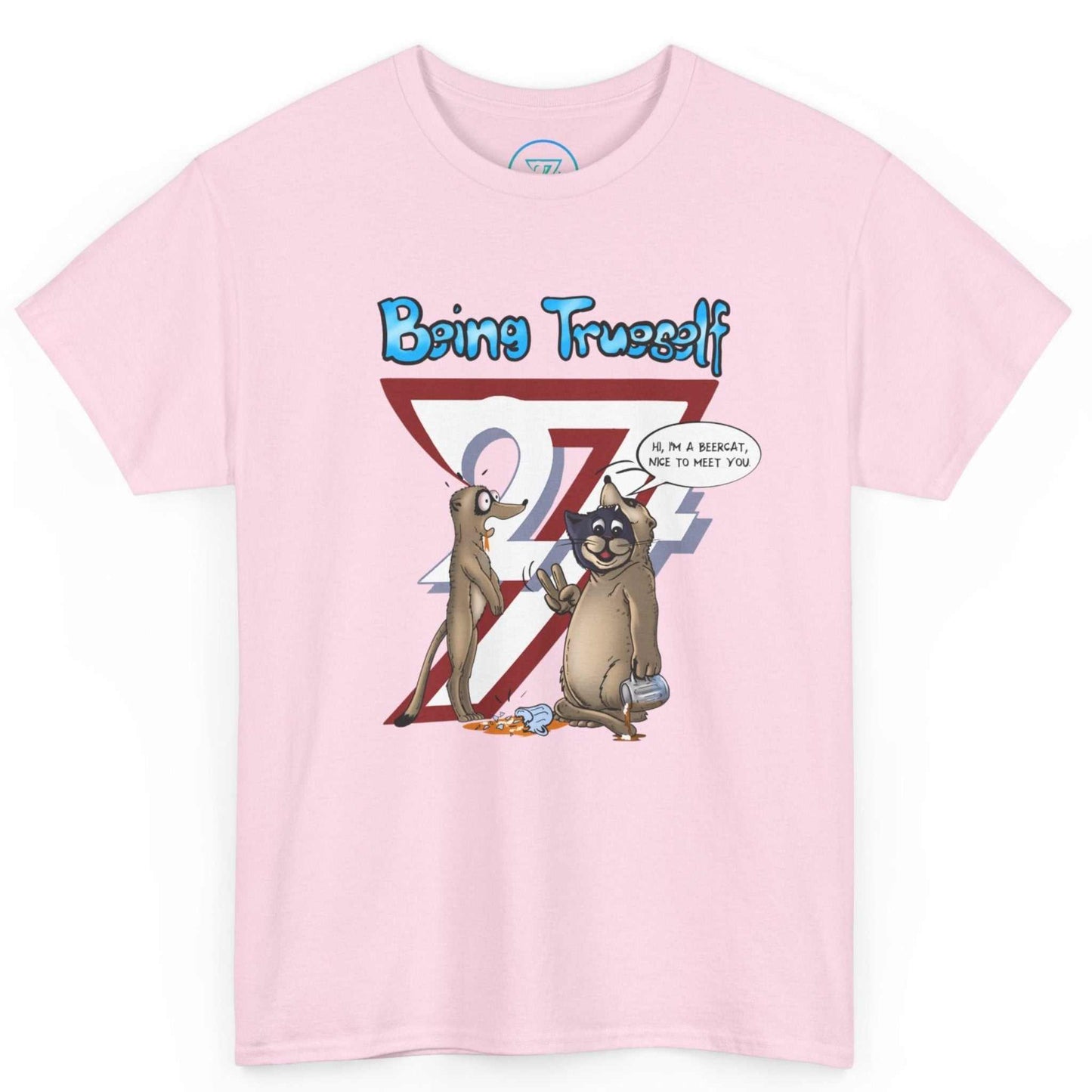 Light pink being true to yourself tee showcasing the humorous animal duo, laid flat.