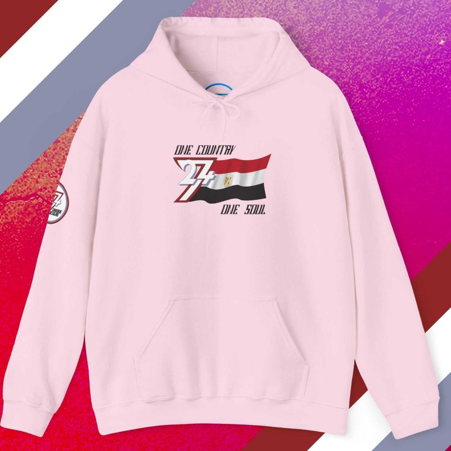 Front view of the Light Pink Egypt "Eternal" edition hoodie highlighting the clean hand-drawn lines.