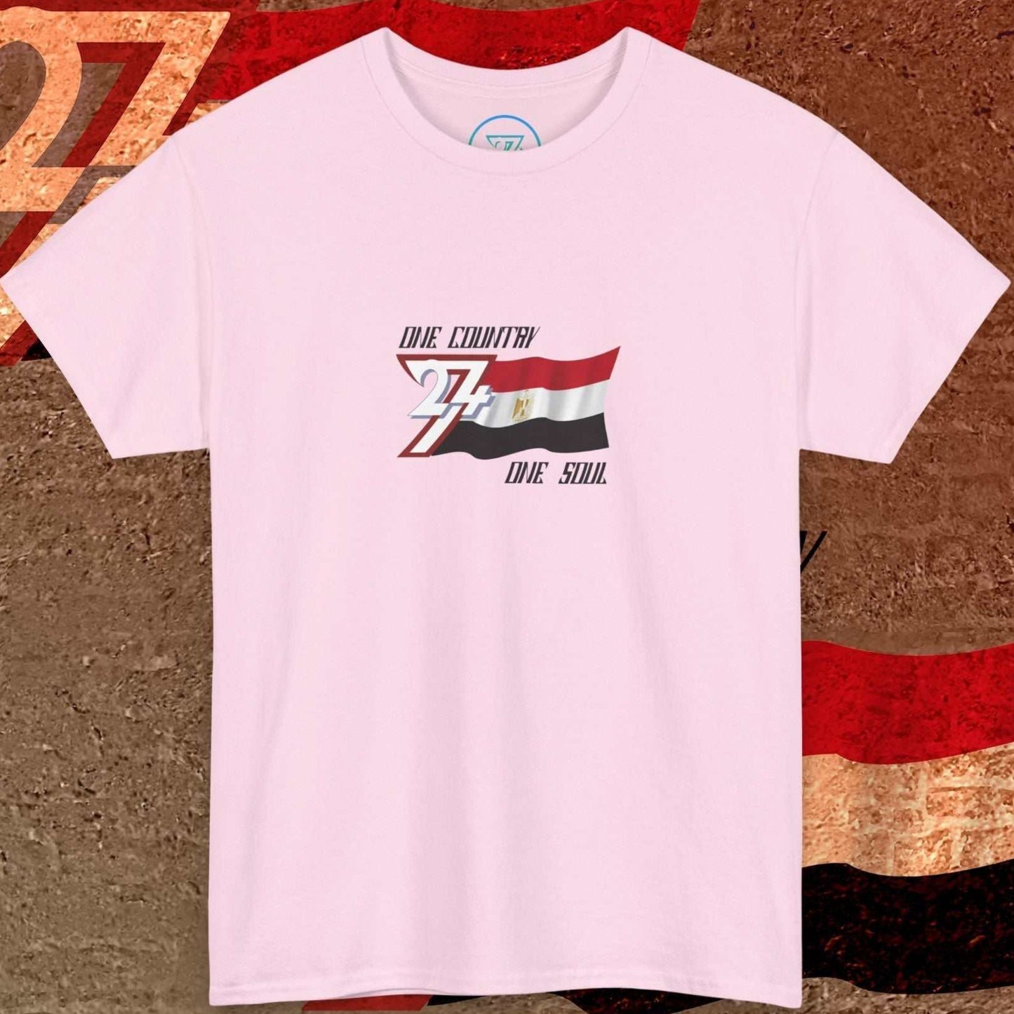 Artistic front shot of the Light Pink Egypt flag tee highlighting the clean hand-drawn lines.