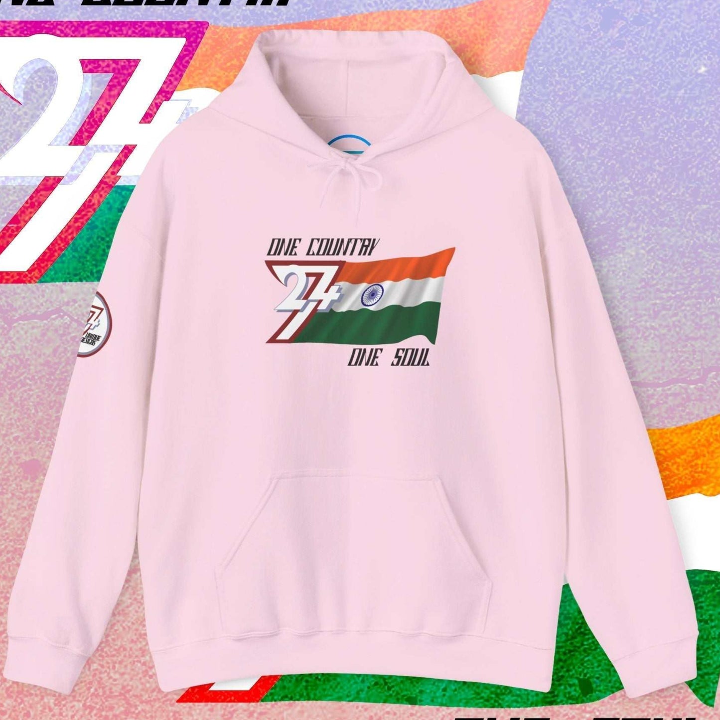 Front view of the Light Pink Bharat "Aspirant" edition hoodie highlighting the clean hand-drawn lines.