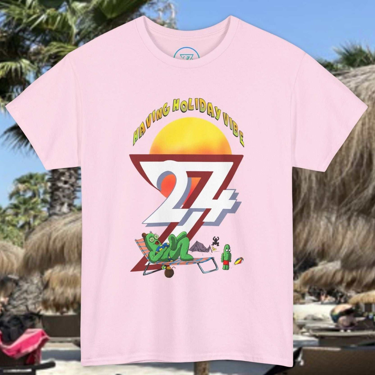 Light pink funny graphic tee featuring Cacti Maria taking a day off from family vacation chaos.