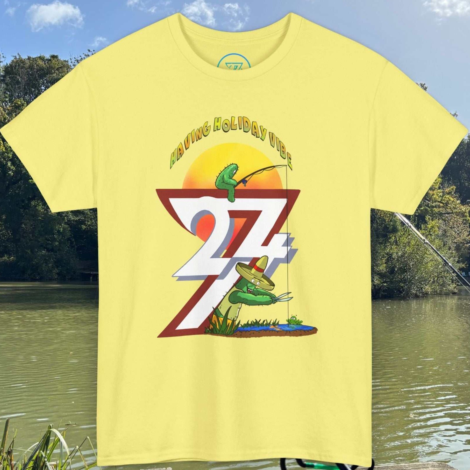Light yellow funny graphic t-shirt featuring Leonando the cactus and his son Littleando.
