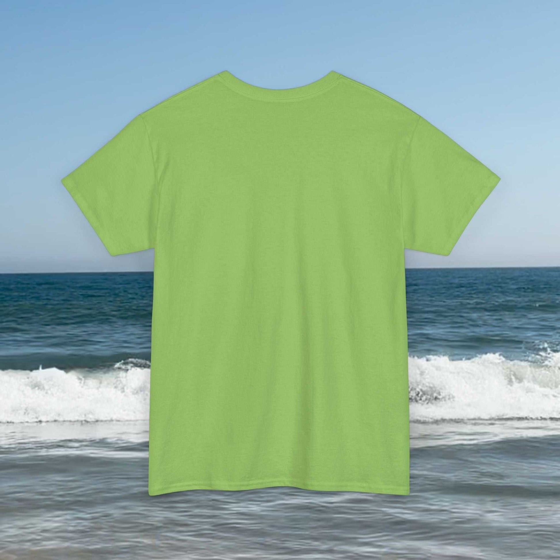 Back view of a blank lime green classic fit 100% cotton t-shirt.