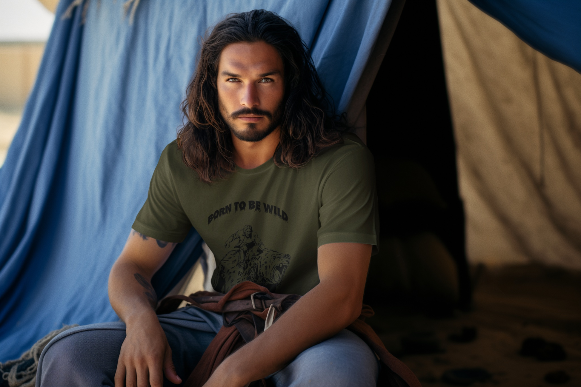 Male model wearing the bear comic unisex tee, demonstrating the casual retail fit.