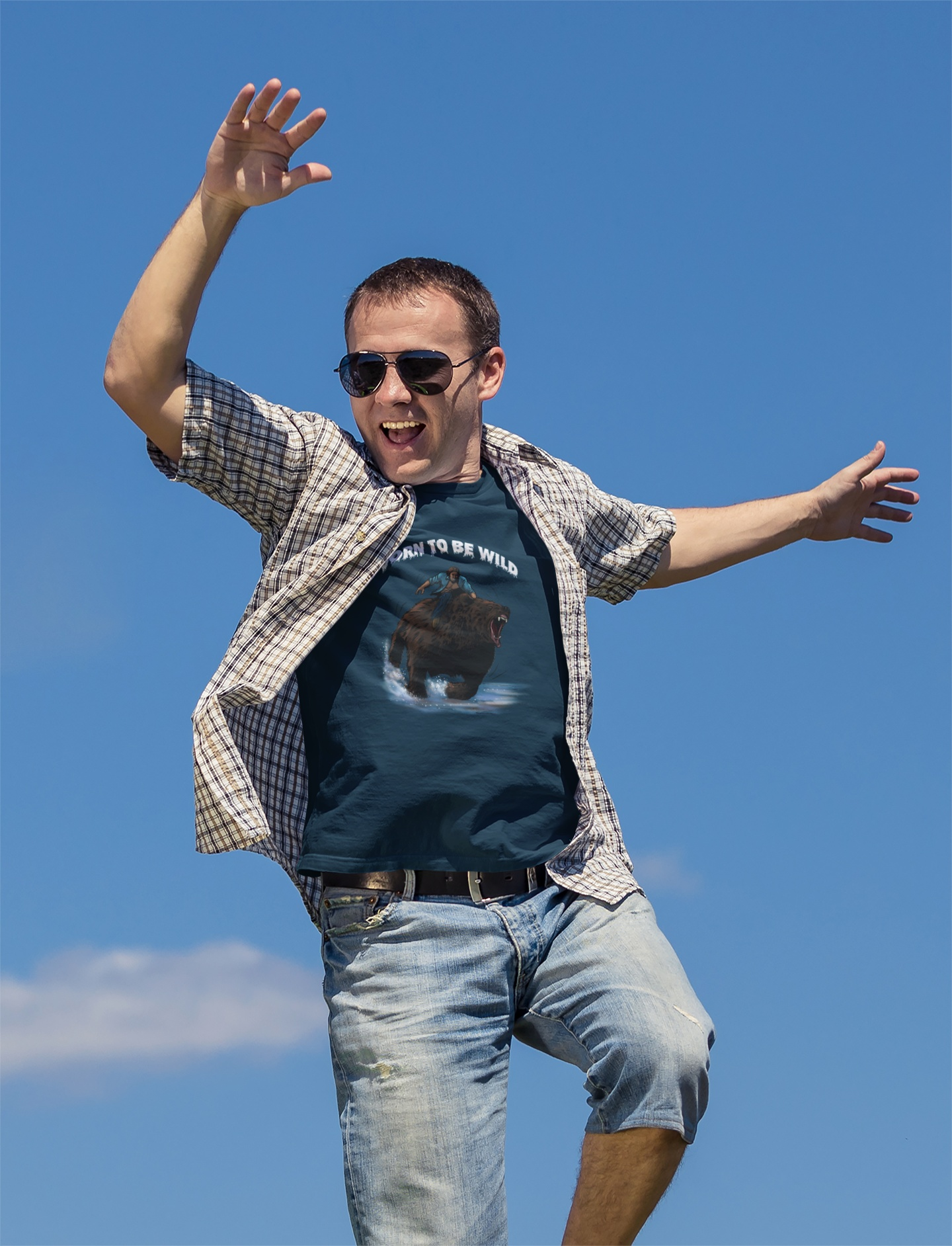 Front facing man styling the midnight vintage comic illustration shirt