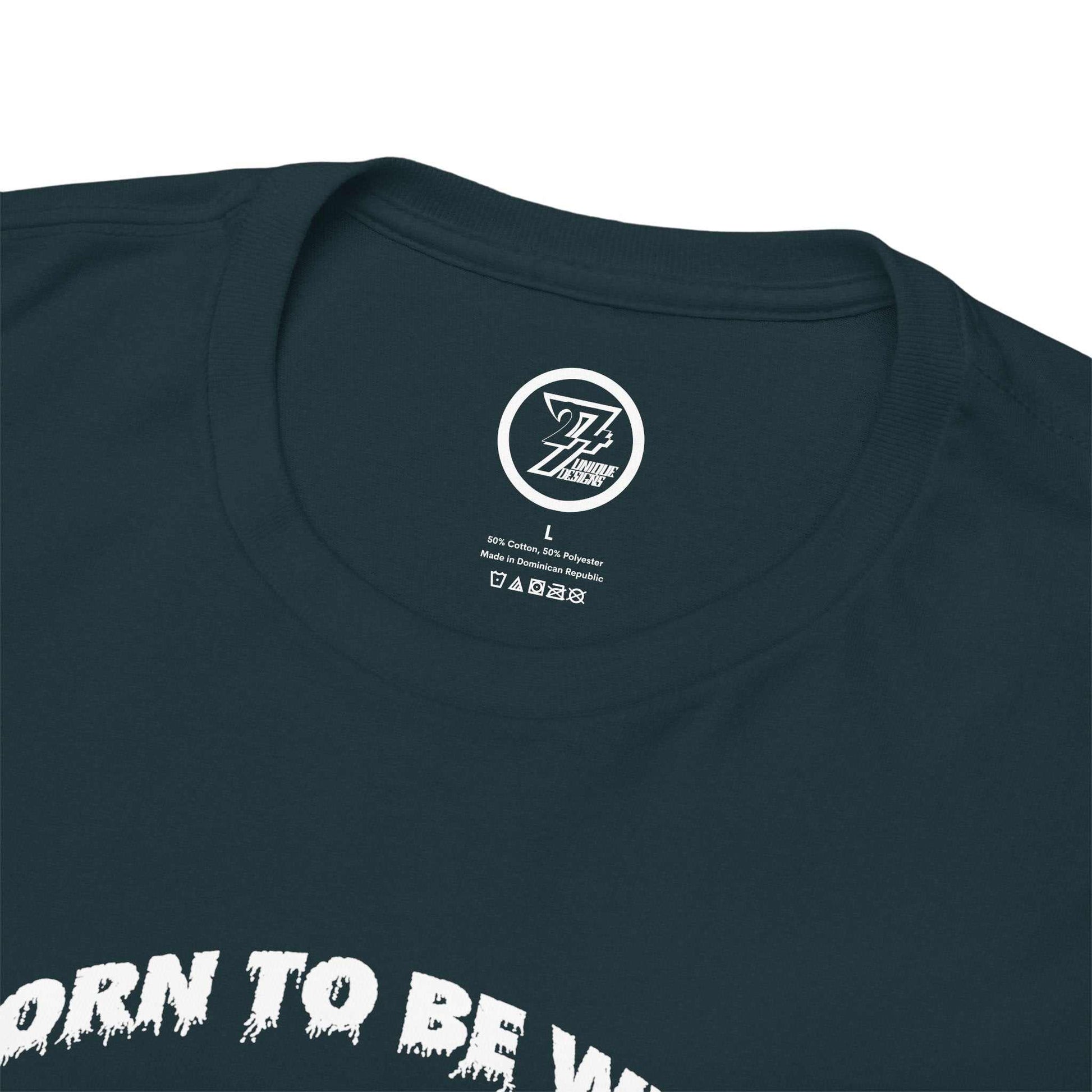 Close up of the shape-retaining ribbed knit neckline on the midnight retro nature top.