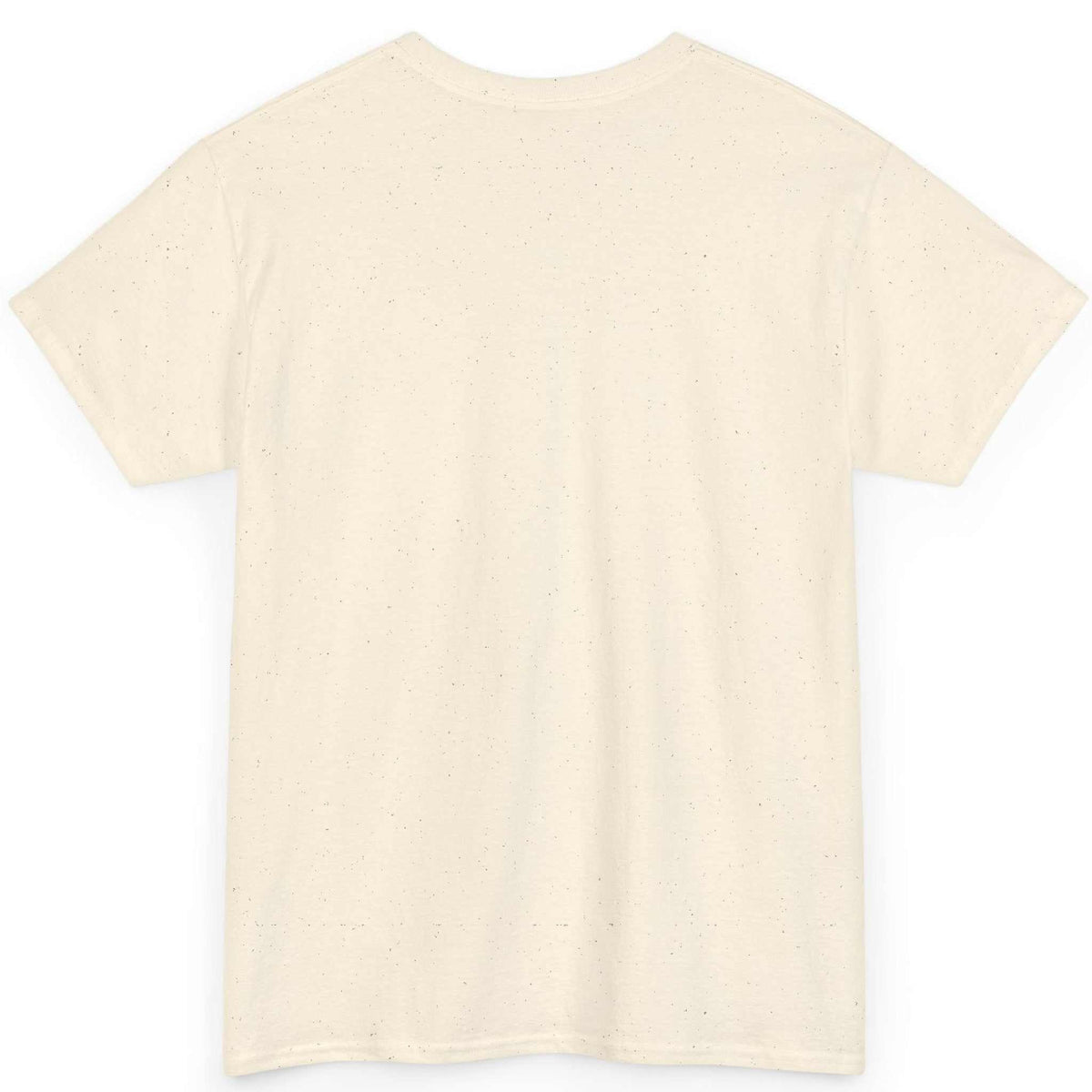 Back view of the natural beige vintage American car shirt, showing the clean, unprinted tubular back canvas.