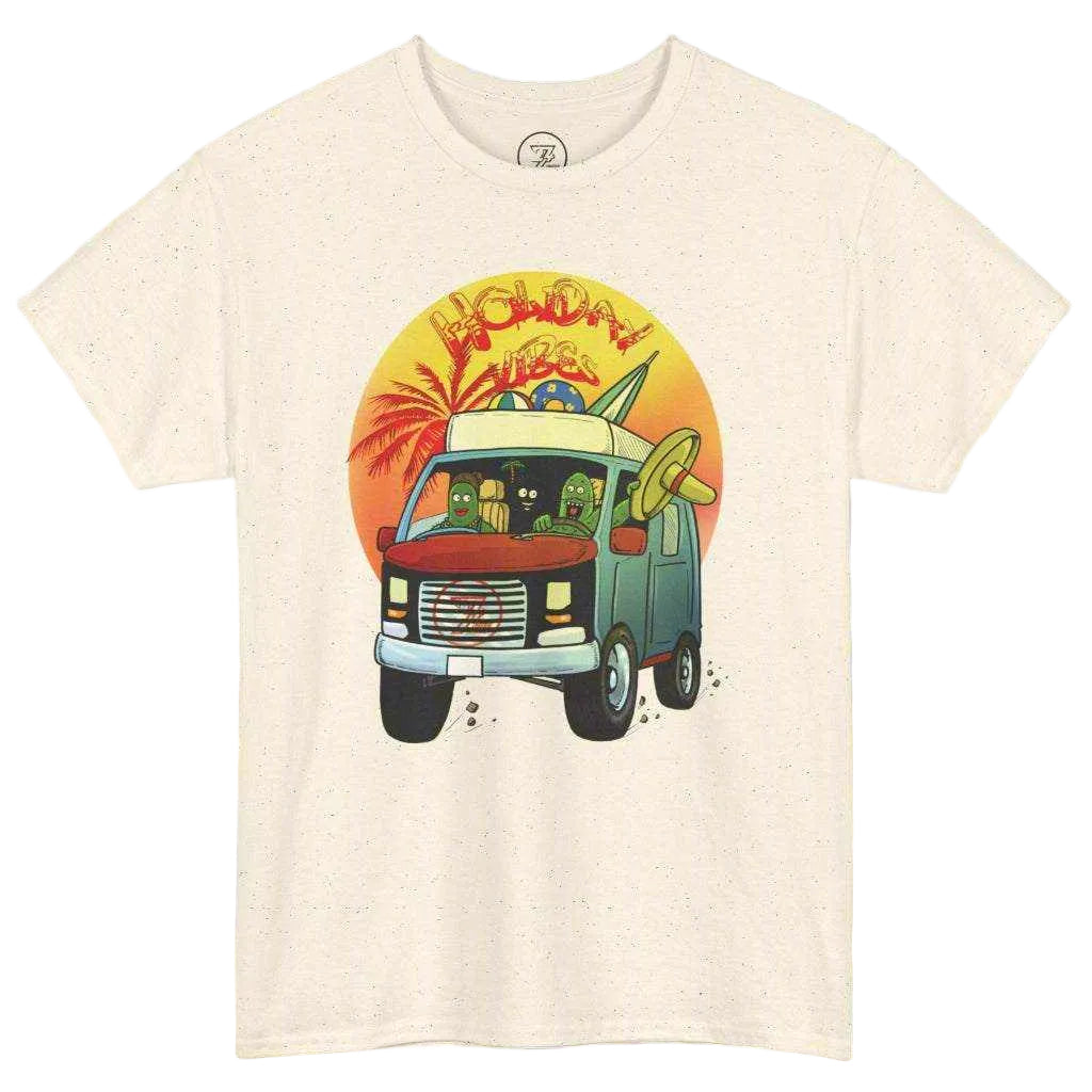 Natural Cream Adult Camper Van T-Shirt - Hand-drawn sun design.