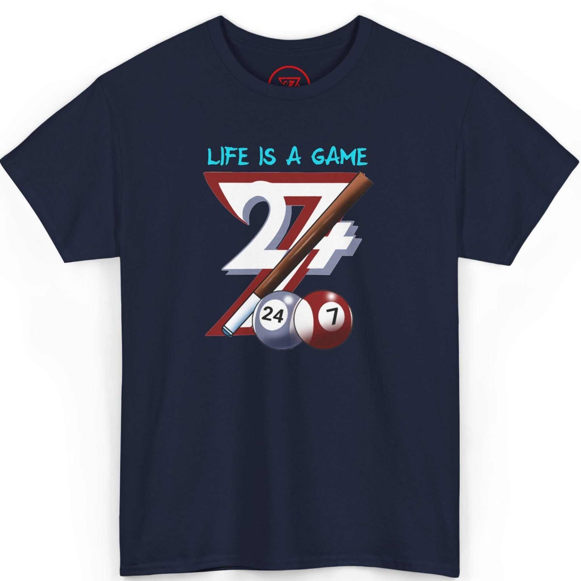 Front view of a deep navy blue hand-drawn pub apparel tee showcasing the energetic sketch-style artwork, displayed on a clean background.