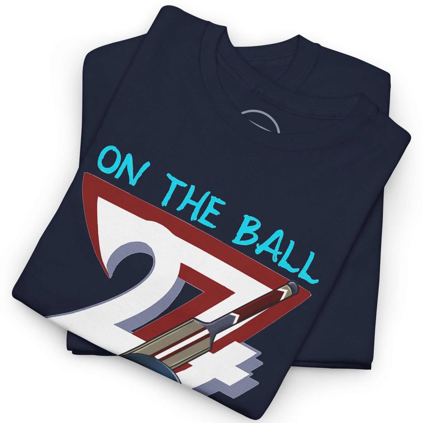 Neatly folded navy cricket fan gift shirt highlighting the crisp digital front print and durable fabric, laid flat.