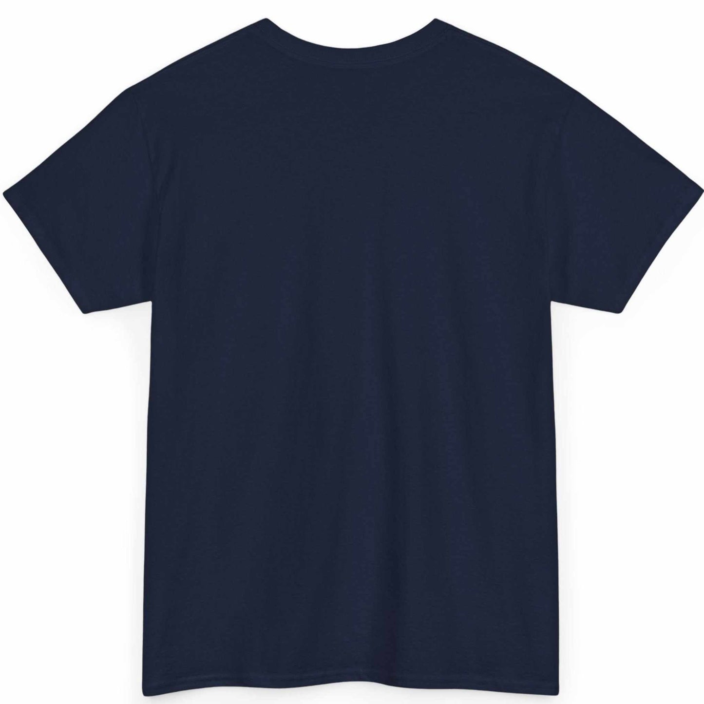 Back view of the navy heavyweight cotton sports shirt, showing the clean, unprinted tubular back canvas.