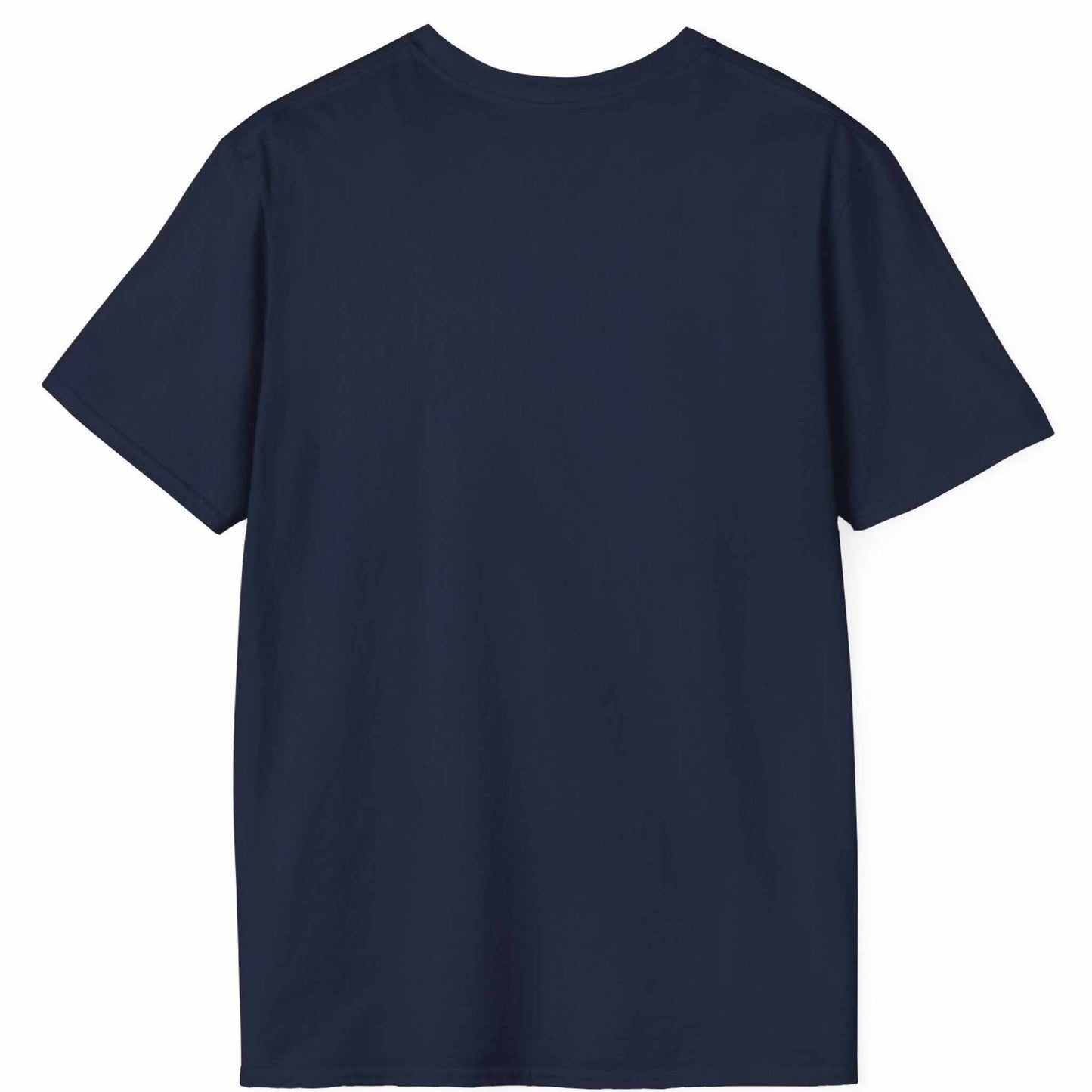 Back view of the navy seamless tubular unique Father's Day gift tee, displayed on a clean background.