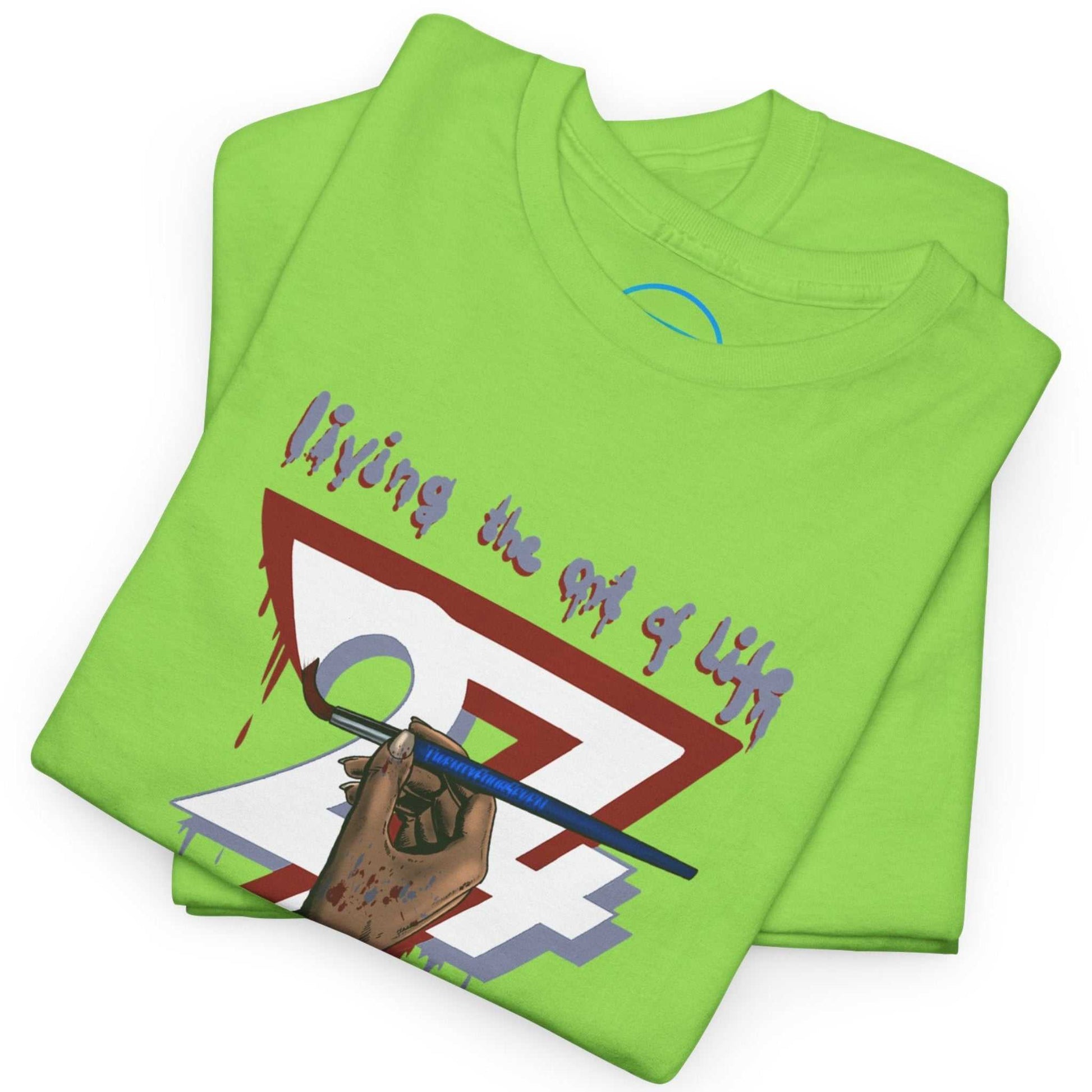 Neatly folded neon green women's painter graphic tee showing the premium ethical cotton fabric and the crisp print, laid flat.
