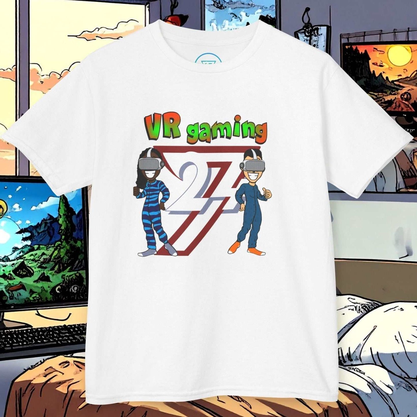 Crisp White Kids Shirt with 90s-inspired hand-sketched gaming art.