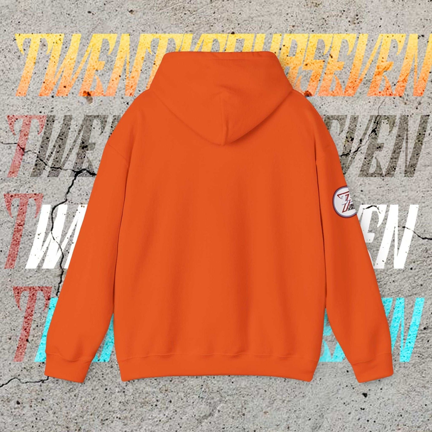 Rear perspective of the Nederland flag hoodie showing the clean, unprinted back and double-lined hood detail.