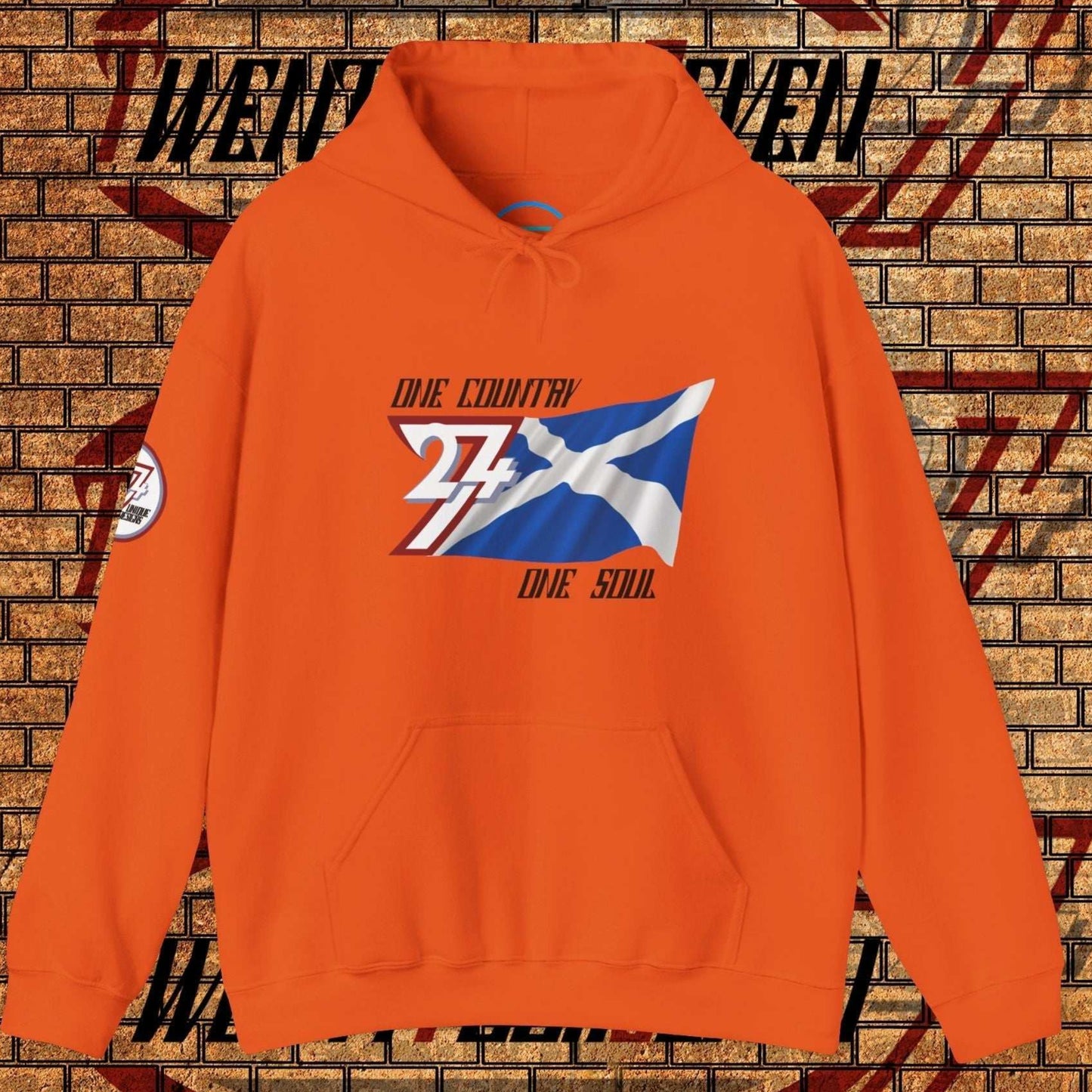 Front perspective of the Ocean Blue Scotland flag hoodie featuring the refined artist-original design.