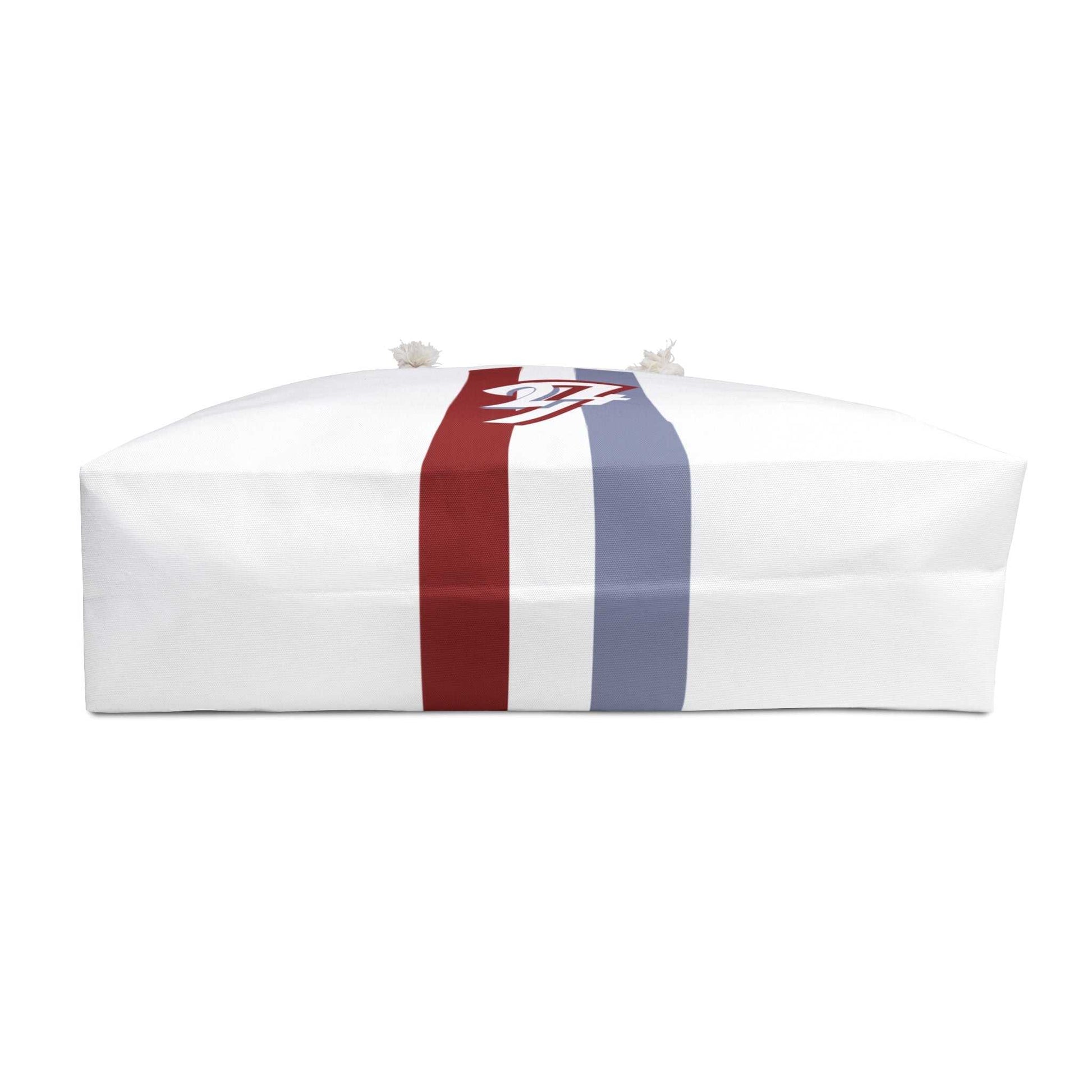 Bottom view of the 24/7 oversized travel tote, showcasing the wide, flat base designed for maximum packing capacity and stability.