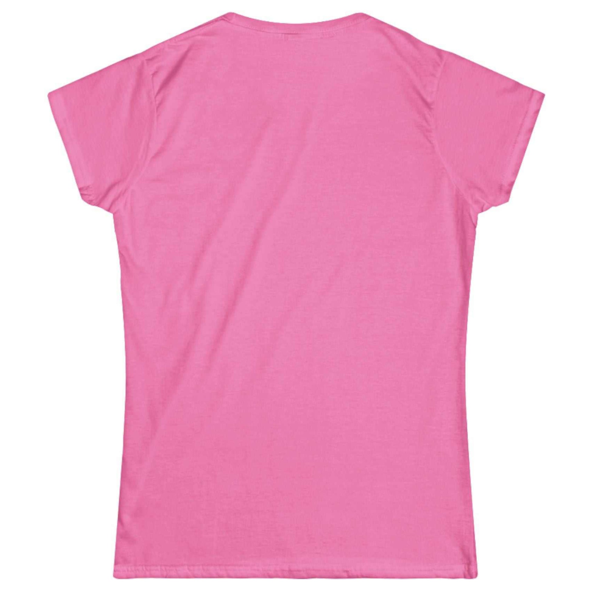 Back view of a plain azalea pink women's retail fit t-shirt, highlighting the clean tailored cut and premium fabric.
