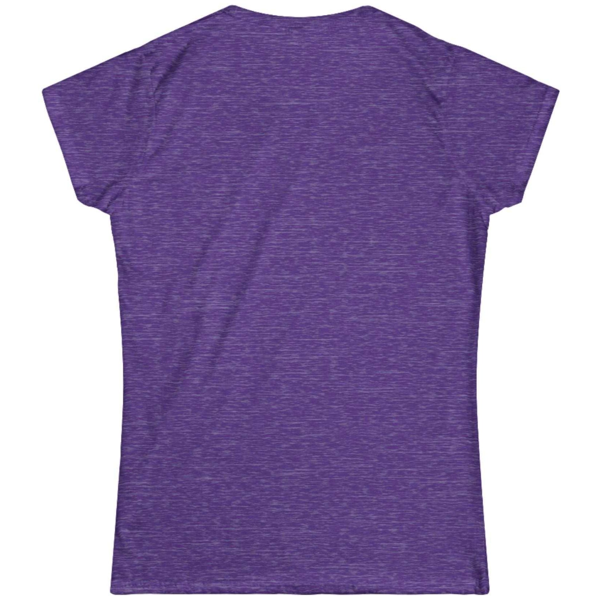 Back view of a plain heather purple women's retail fit t-shirt, showing the clean retail cut.