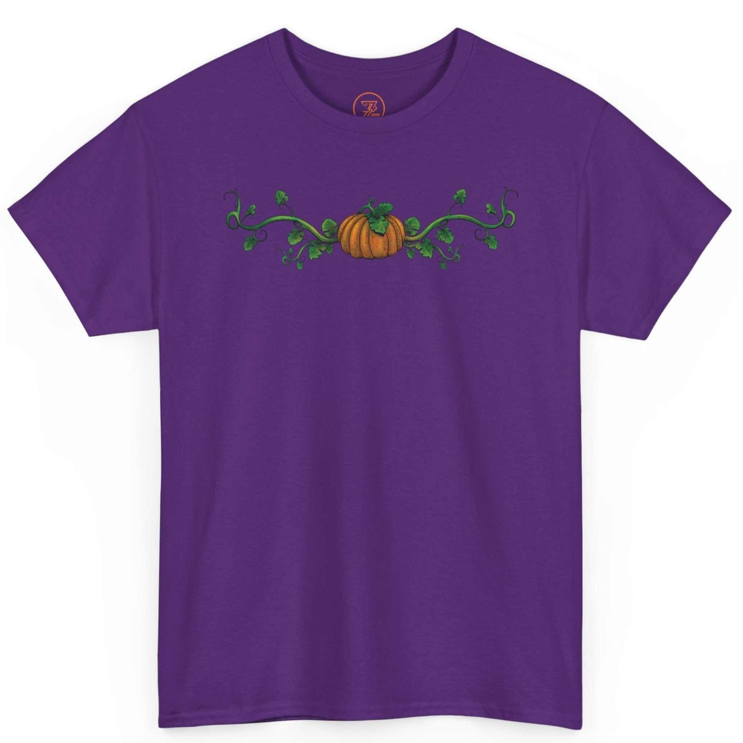 Flat lay of the purple festive season tee with semi-realistic comic style art.