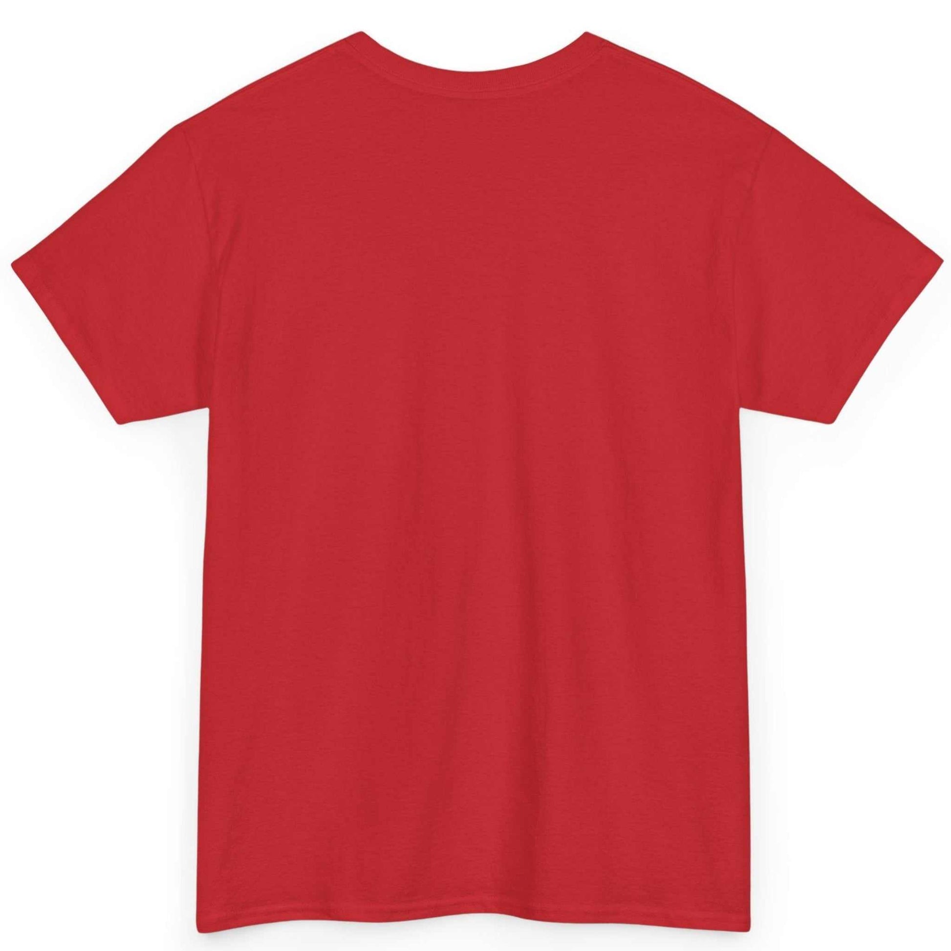 Rear view of the plain red casual retail fit statement shirt.