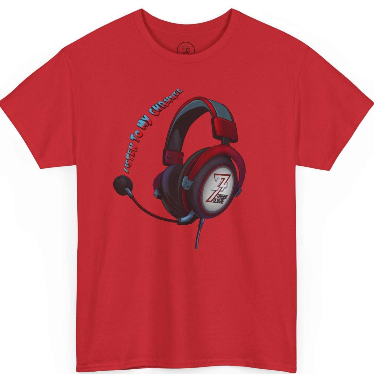 Red content creator graphic tee displaying the bold tech-savvy design, shown on a clean background.