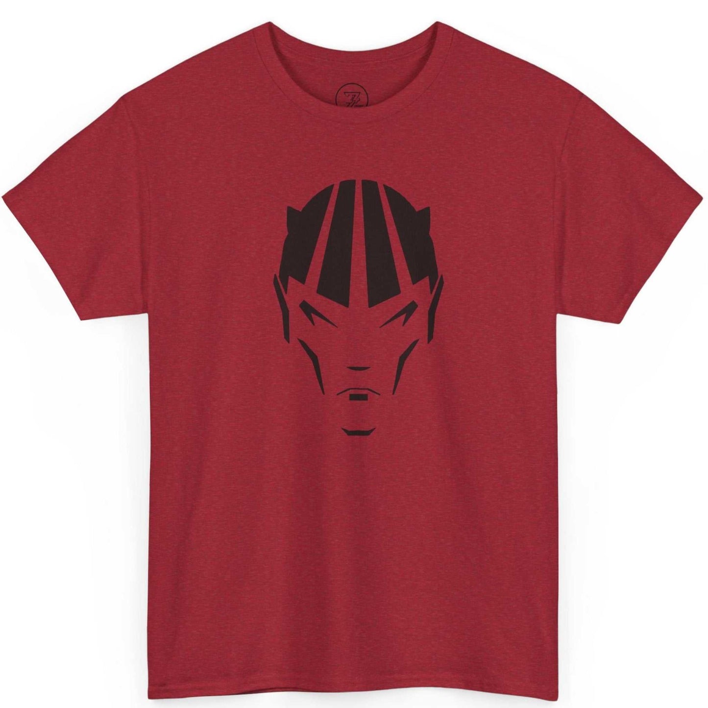 Front view of a red dark fantasy comic character tee featuring a black antihero silhouette illustration.