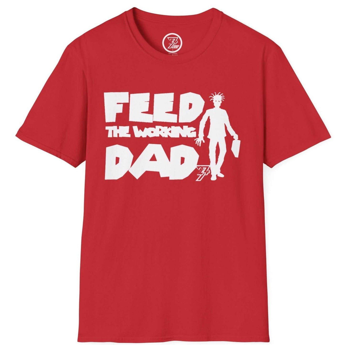 Red digitally hand-drawn Father's day art t-shirt featuring the vivid white pop-culture parody text, laid flat.