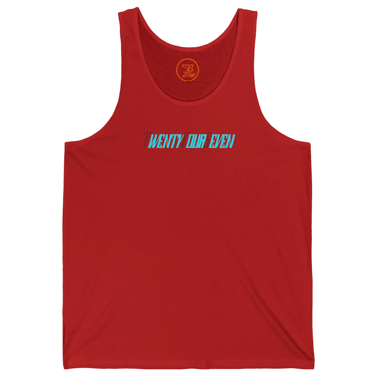 Bright red stylish everyday tank top showcasing energetic front typography.