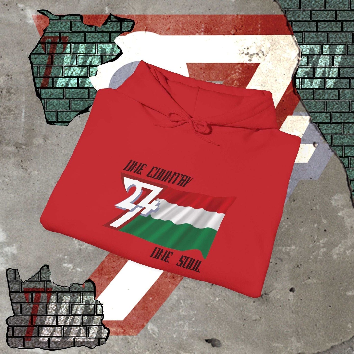 A professional display of the Magyarország flag hoodie in Red, folded to showcase the refined hand-drawn graphic and 8oz fabric weight.