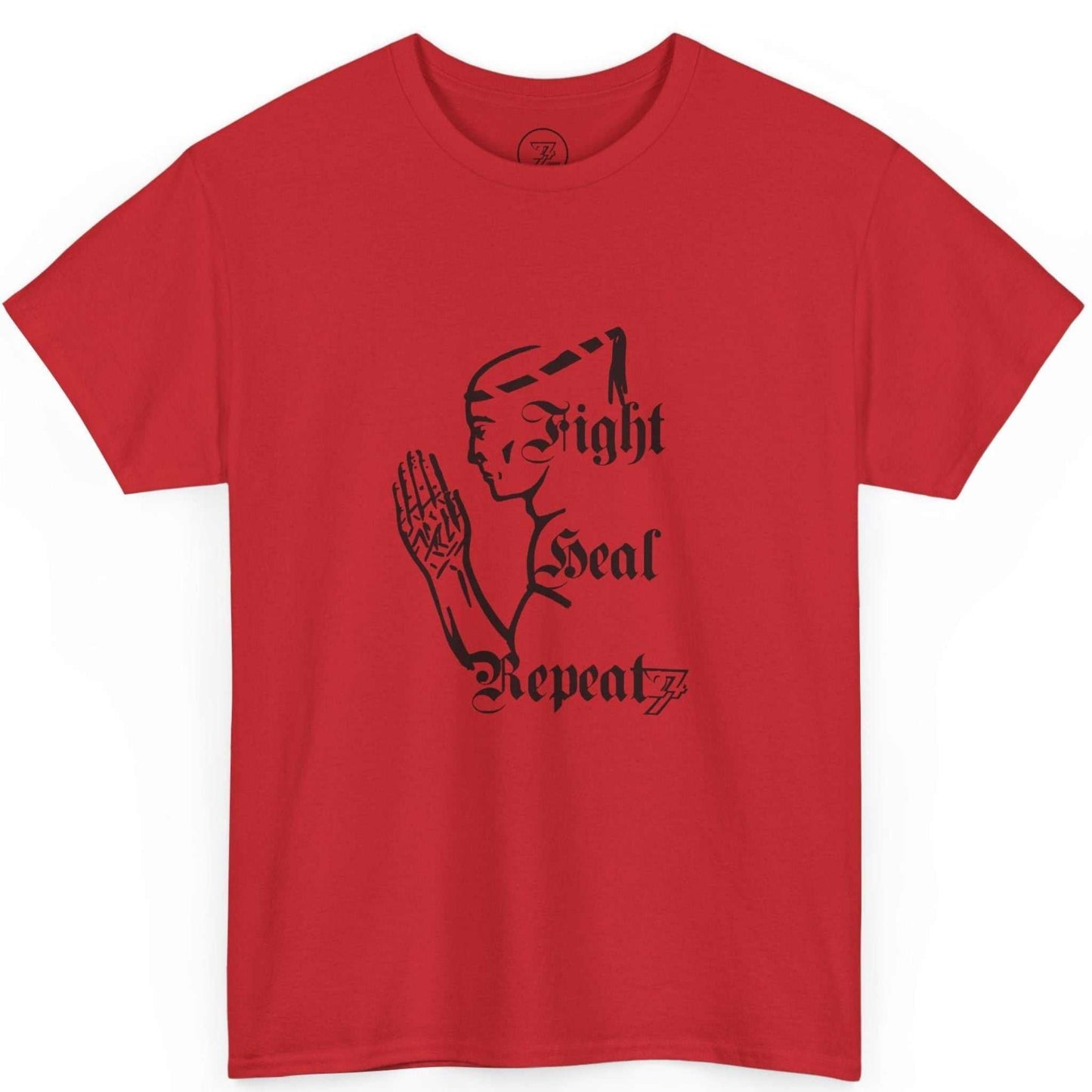 Front view of a vibrant red martial arts streetwear tee featuring the authentic fighter design, shown on a clean background.