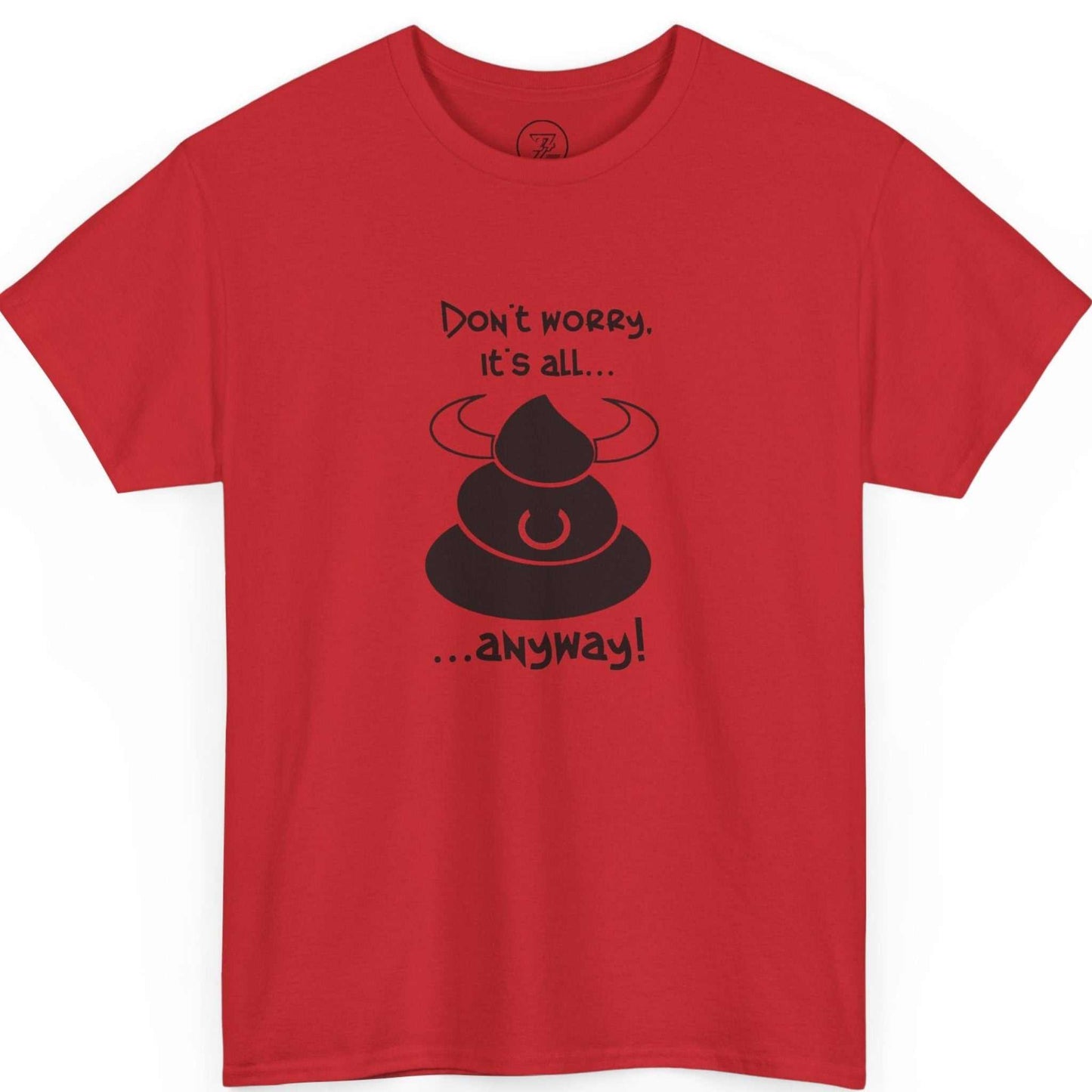 Red sarcastic graphic tee displaying the original indie art, laid flat.