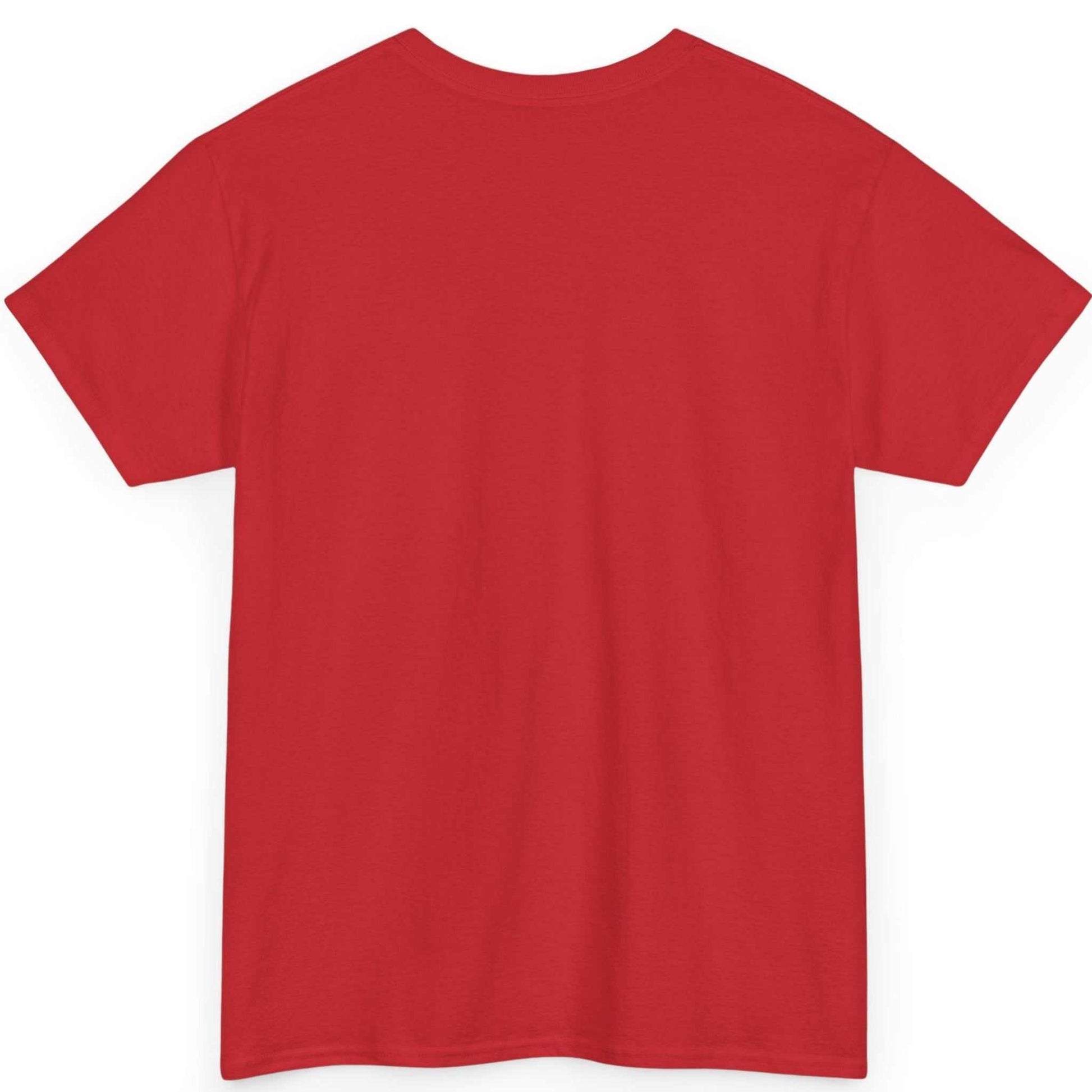 Back view of the red medium-weight cotton sports shirt, showing the clean, unprinted tubular back canvas.