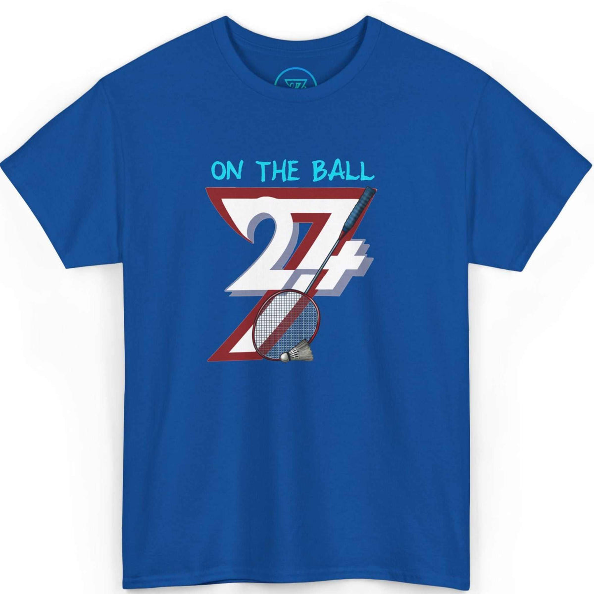 Front view of a vibrant royal blue digital art sports t-shirt highlighting the clean comic-style linework, displayed on a clean background.
