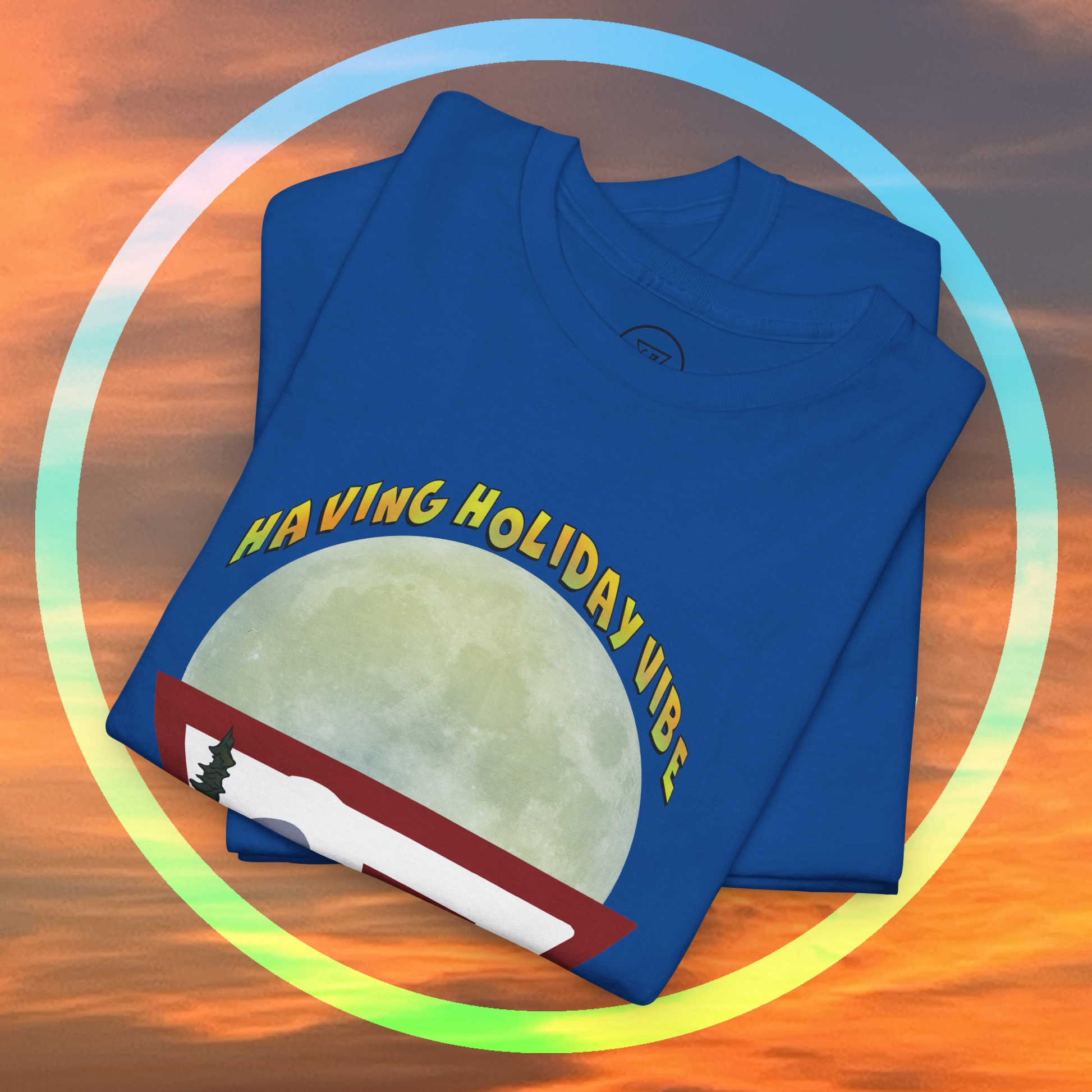 Folded Tropical Blue BBQ tee with funny cactus graphics