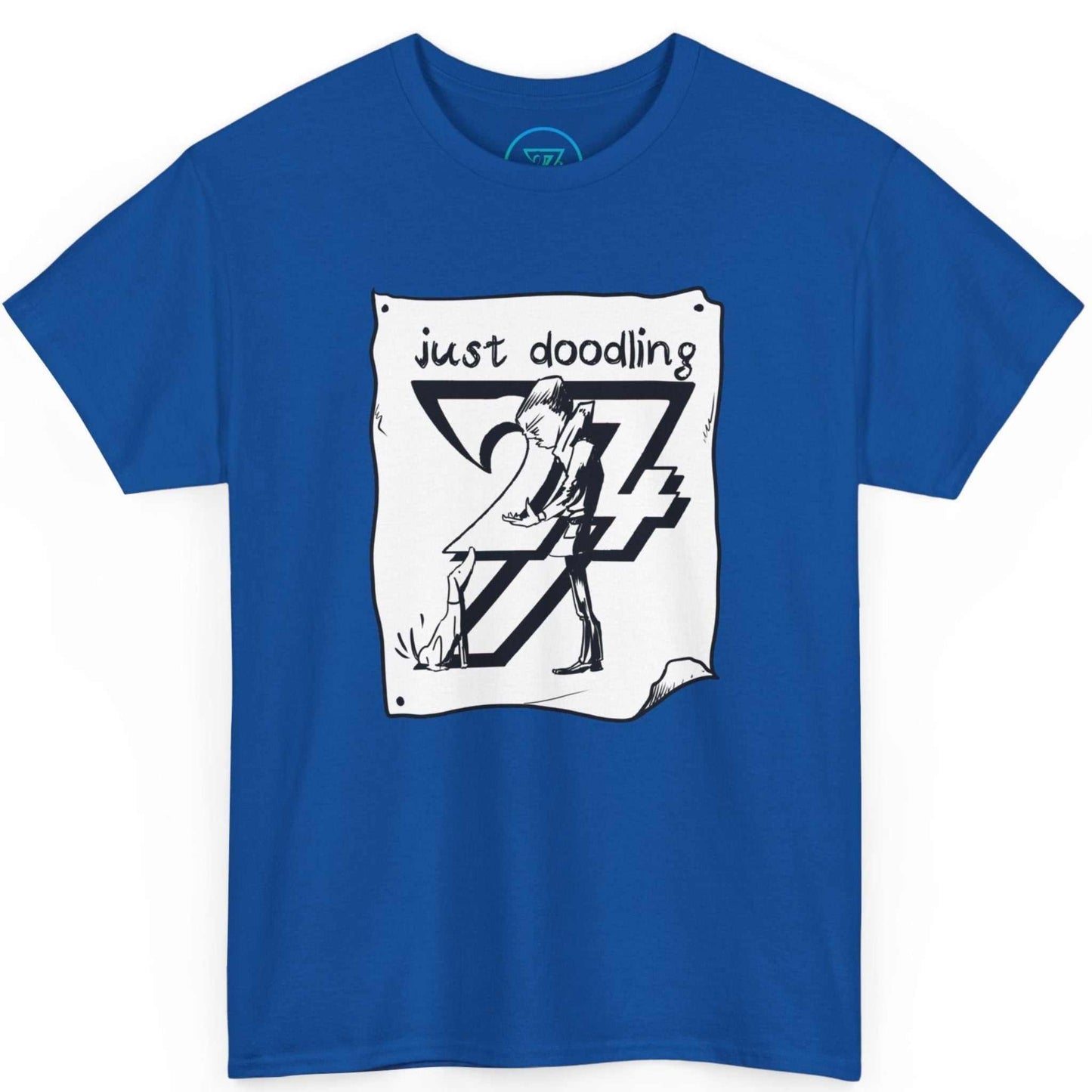 Vivid royal blue funny dog lover graphic tee featuring the high-energy cartoon art, shown on a clean background.