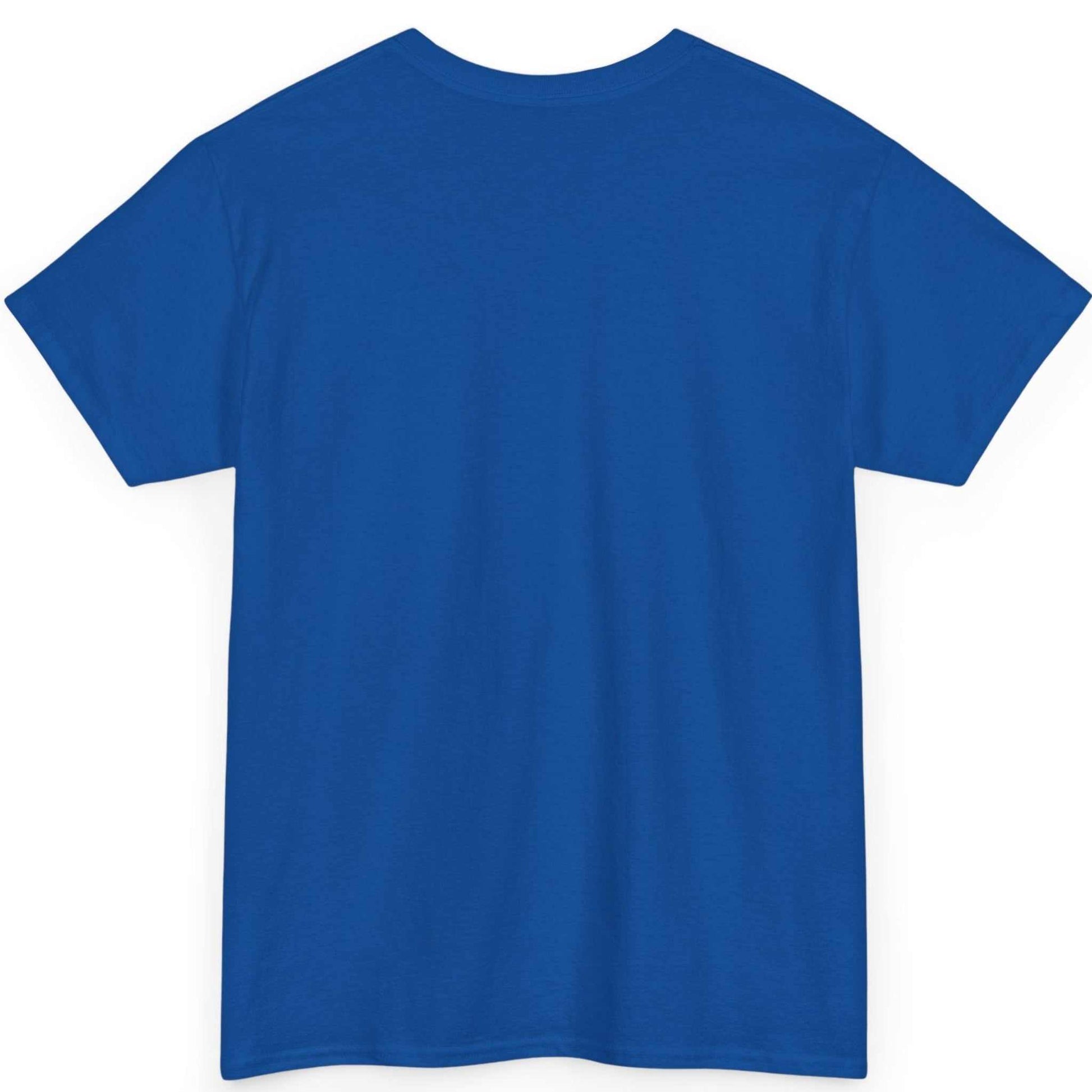 Back view of the royal blue dark hip-hop streetwear shirt, showing the clean, unprinted cotton tubular back canvas.
