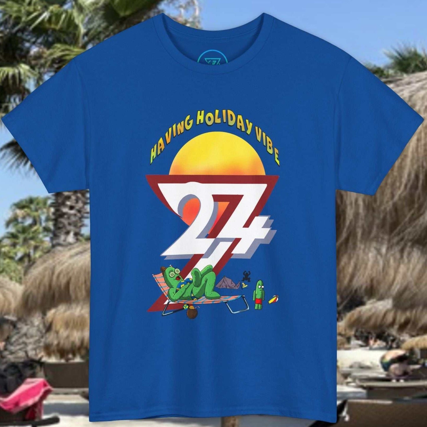 Royal blue humorous mother's day camping gift shirt showing an indie cactus family design.