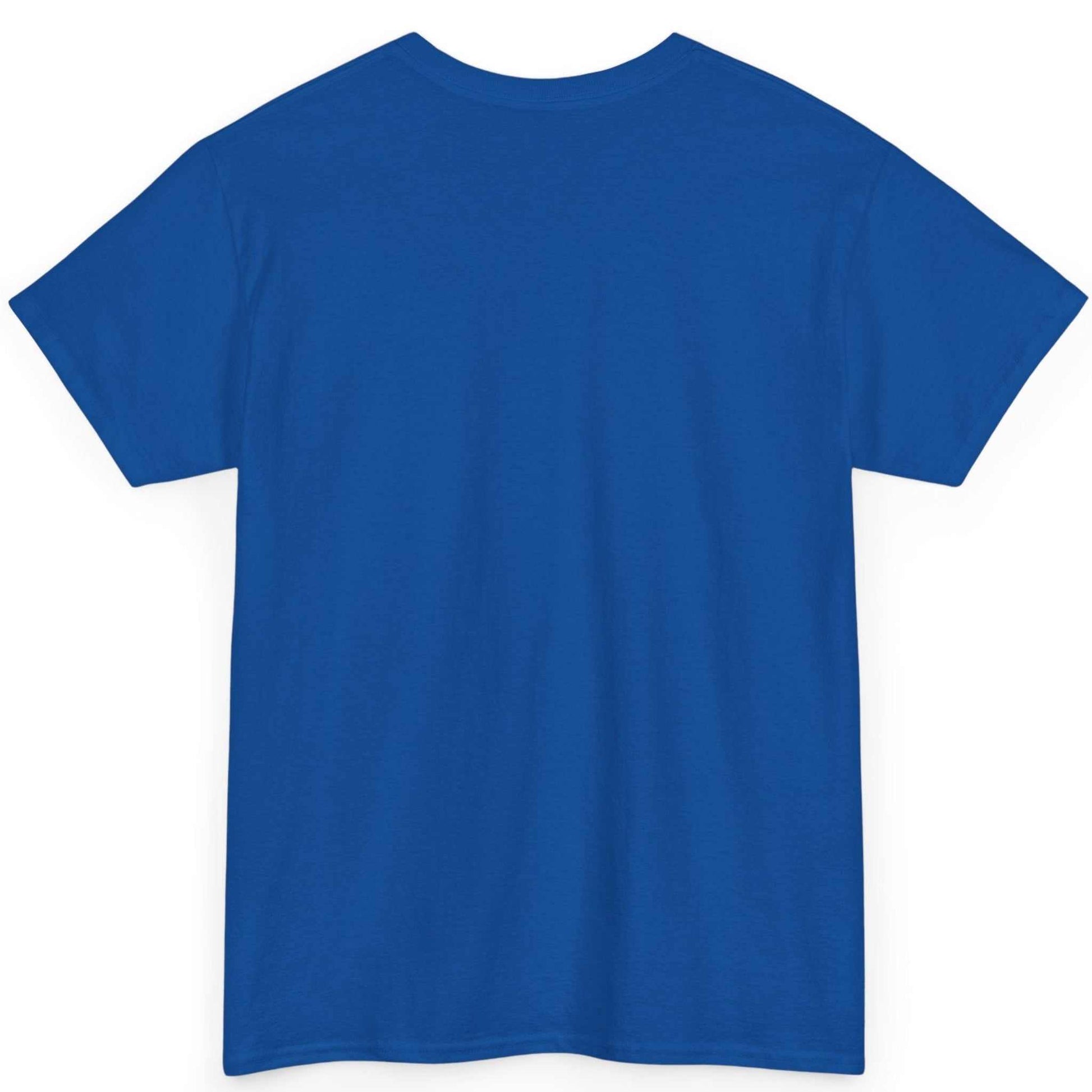 Back view of the royal blue tropical palm tree design tee