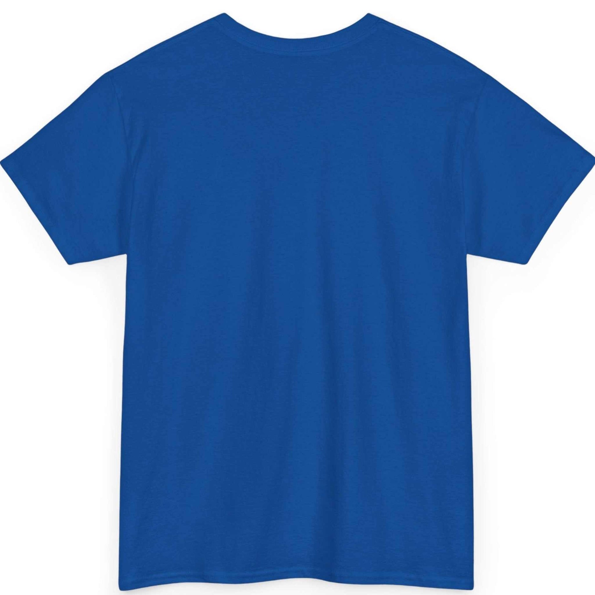 Back view of the royal blue funny carrot gym tee, showing the clean, unprinted back canvas.