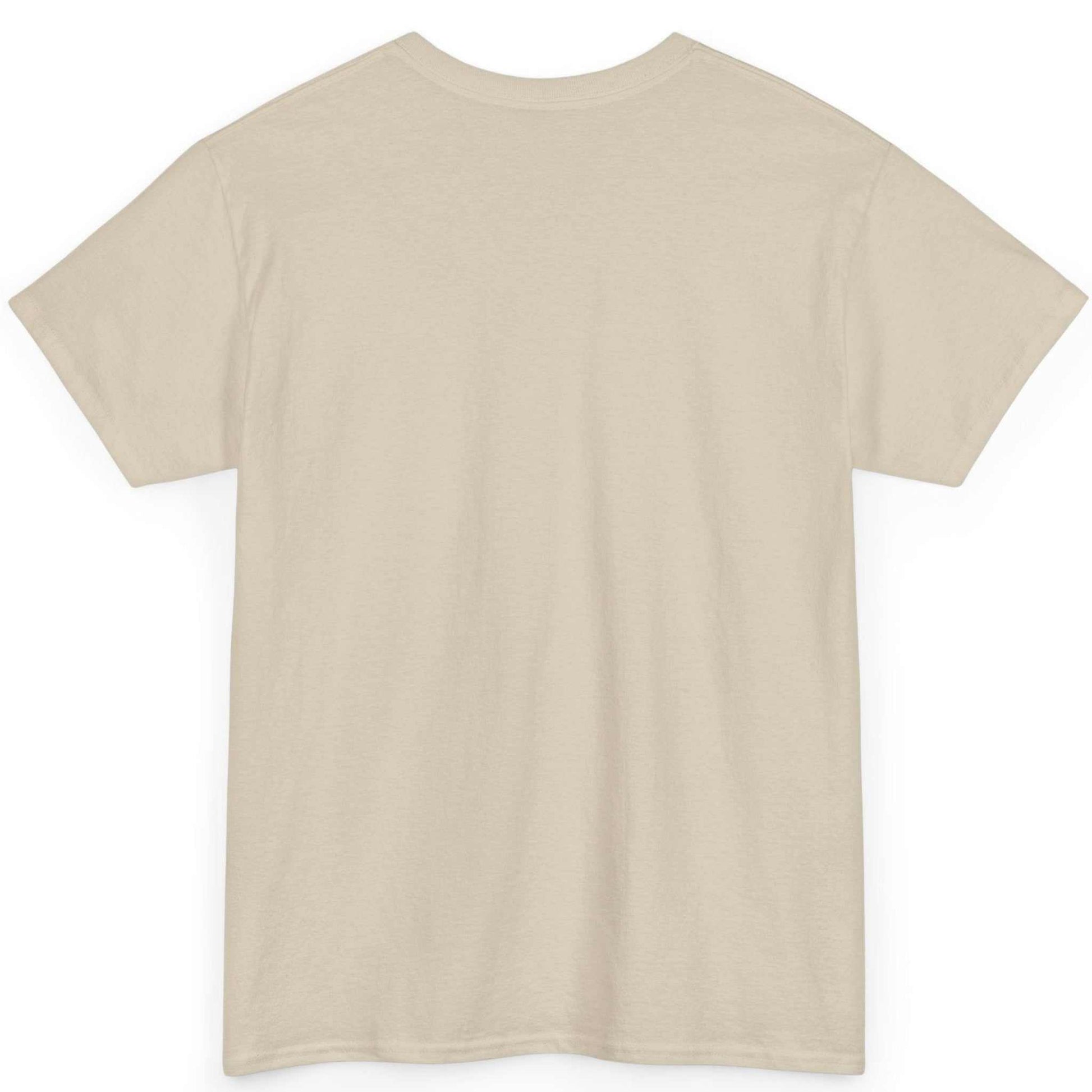 Back view of the sand beige classic fit casual streetwear top, displayed on a clean background.