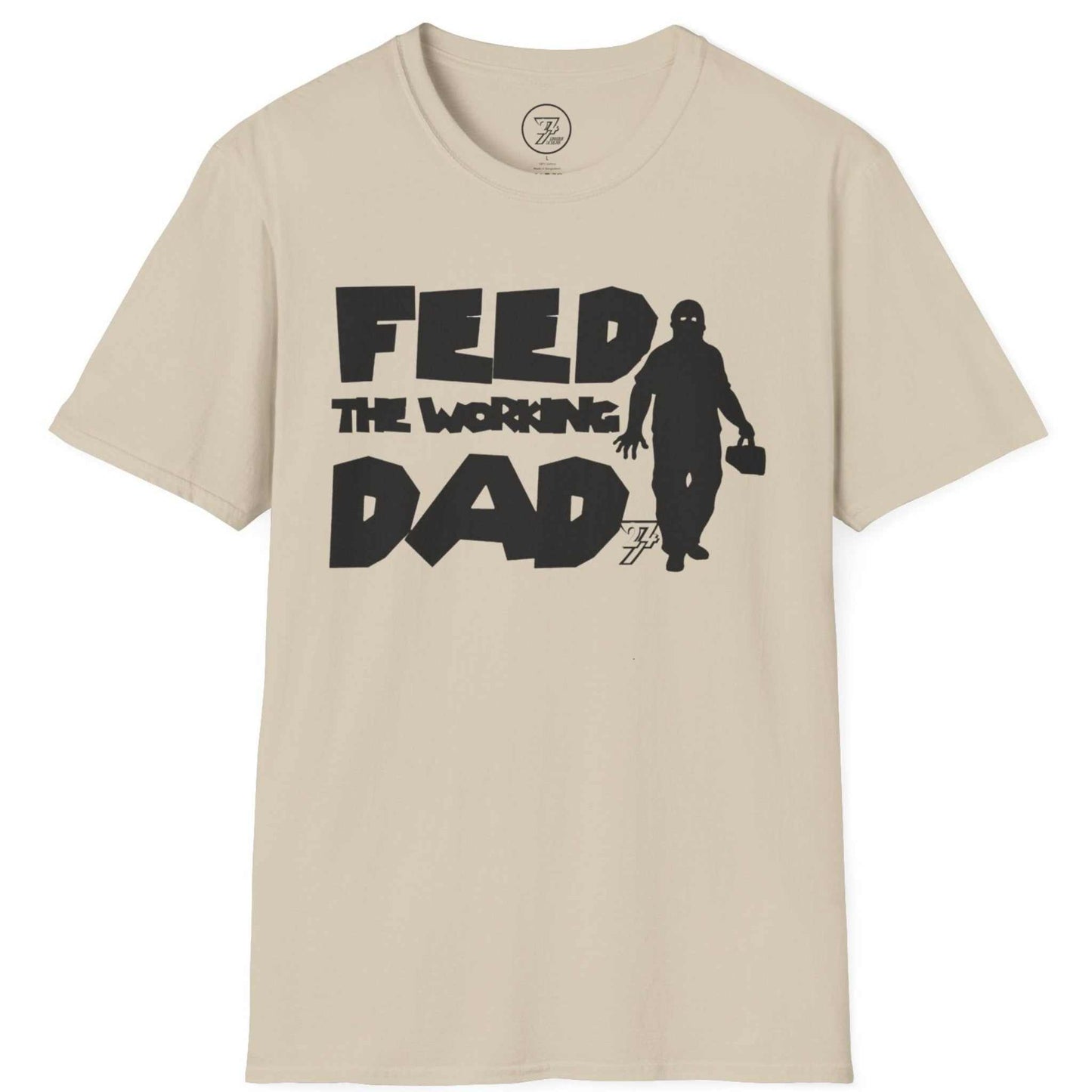 Sand Feed The Working Dad shirt showcasing the black tradesman silhouette, displayed on a clean background.