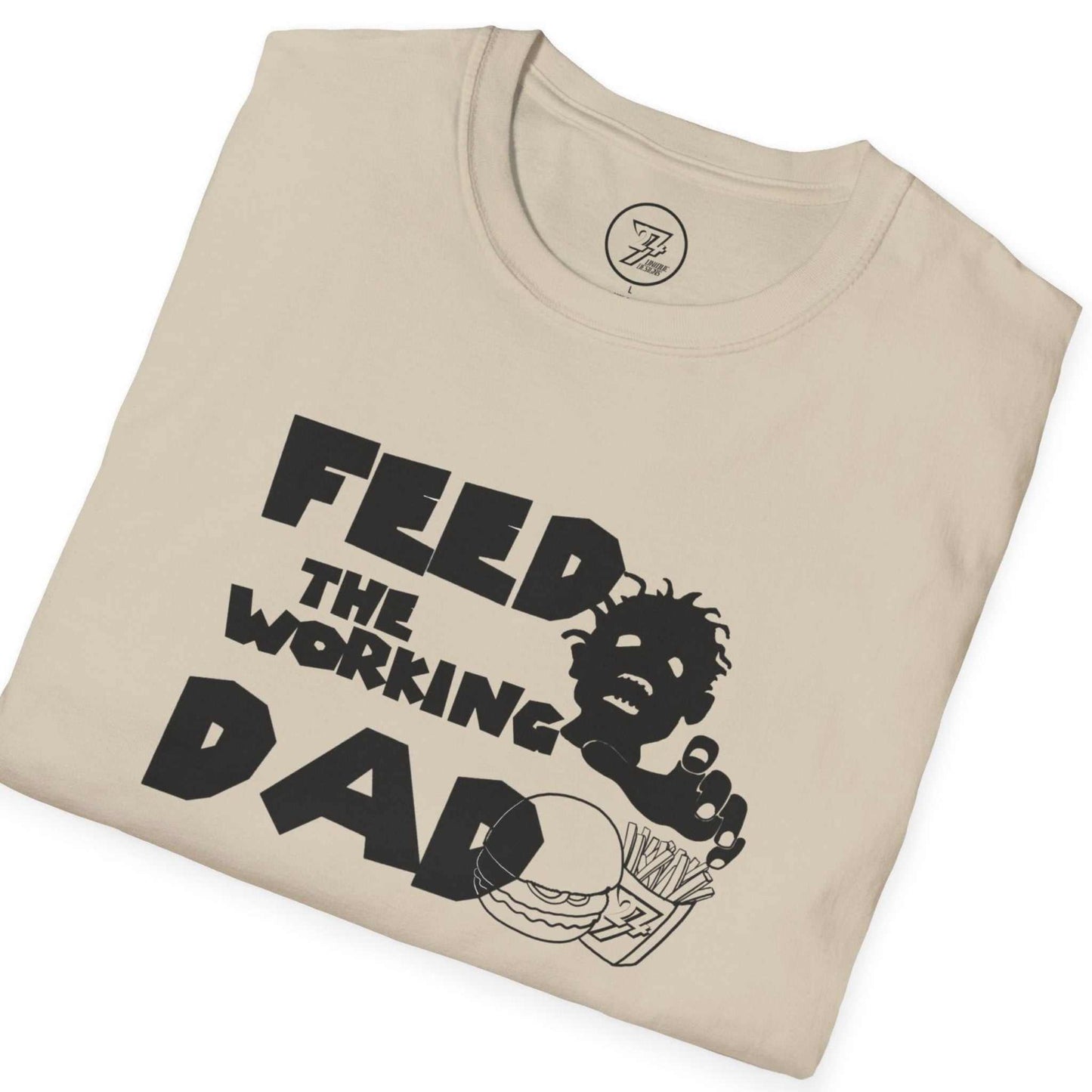 Neatly folded sand funny zombie dad graphic tee showing the premium cotton fabric and retro horror text, laid flat.