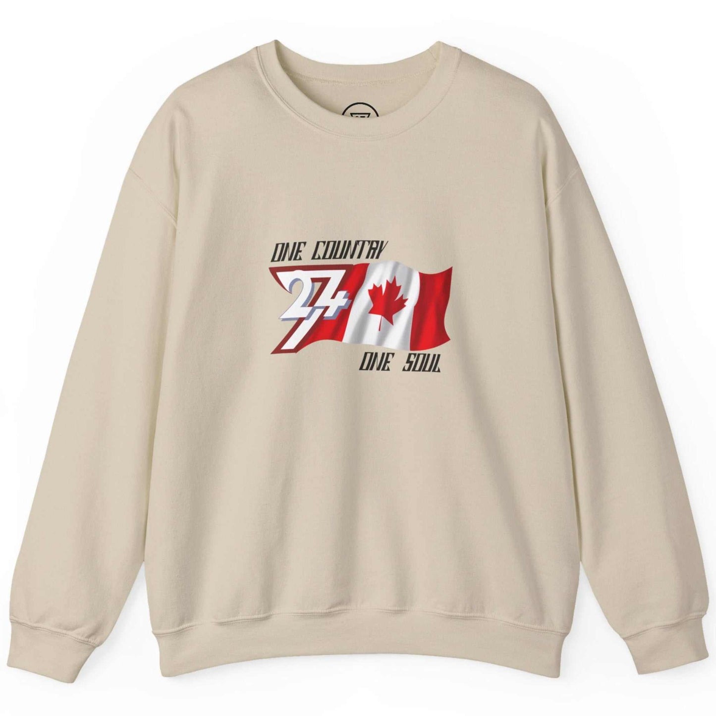 Flat lay of the sand colored Great White North supporter gear highlighting the zero AI art.