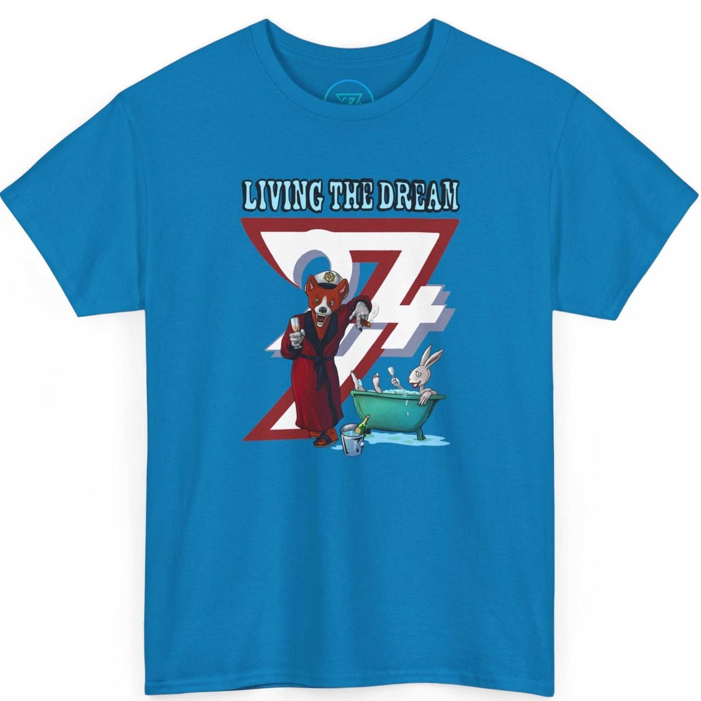 Sapphire blue groomsmen gift t-shirt featuring the vivid comic art, displayed on a clean background.