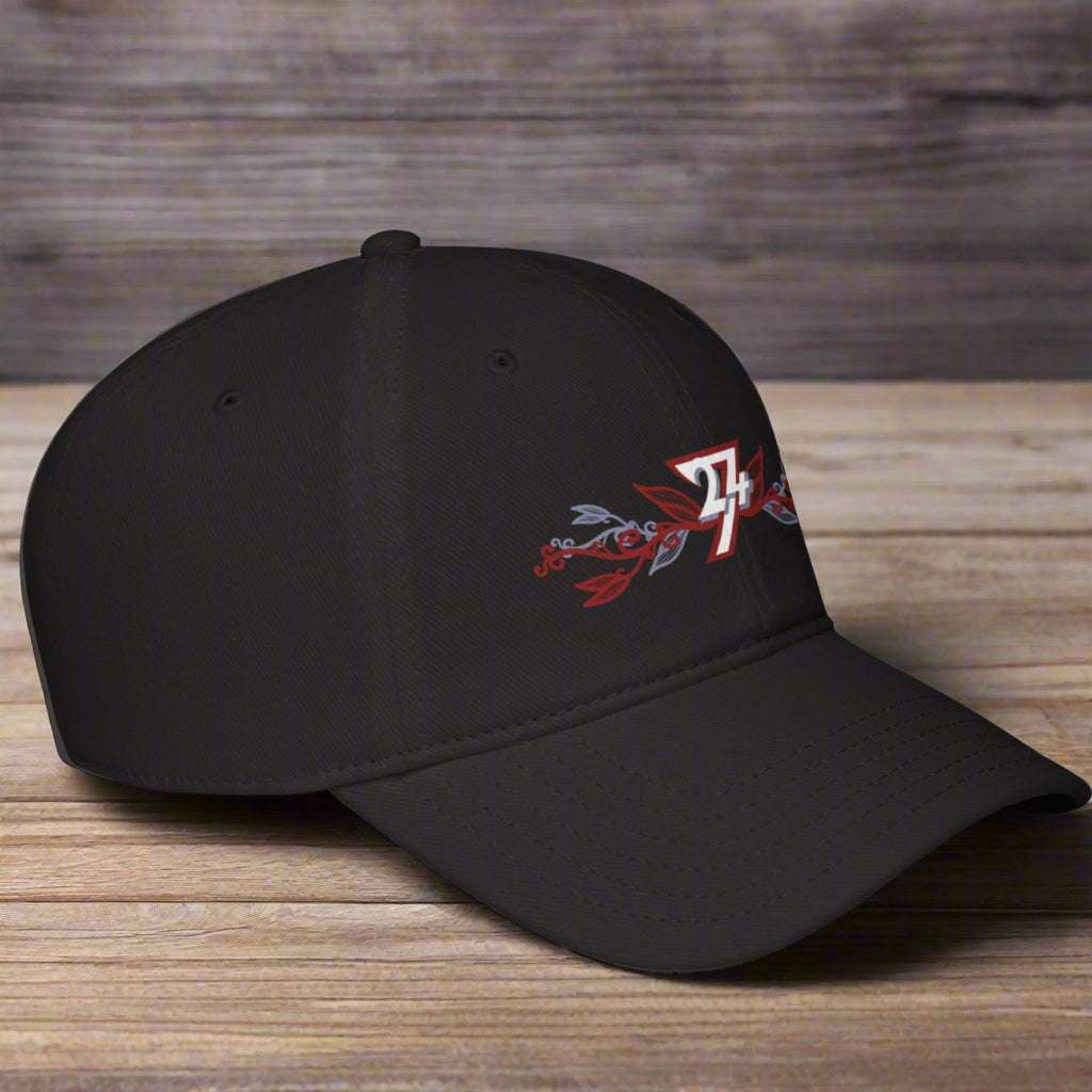 Black Floral Baseball Cap for women side view