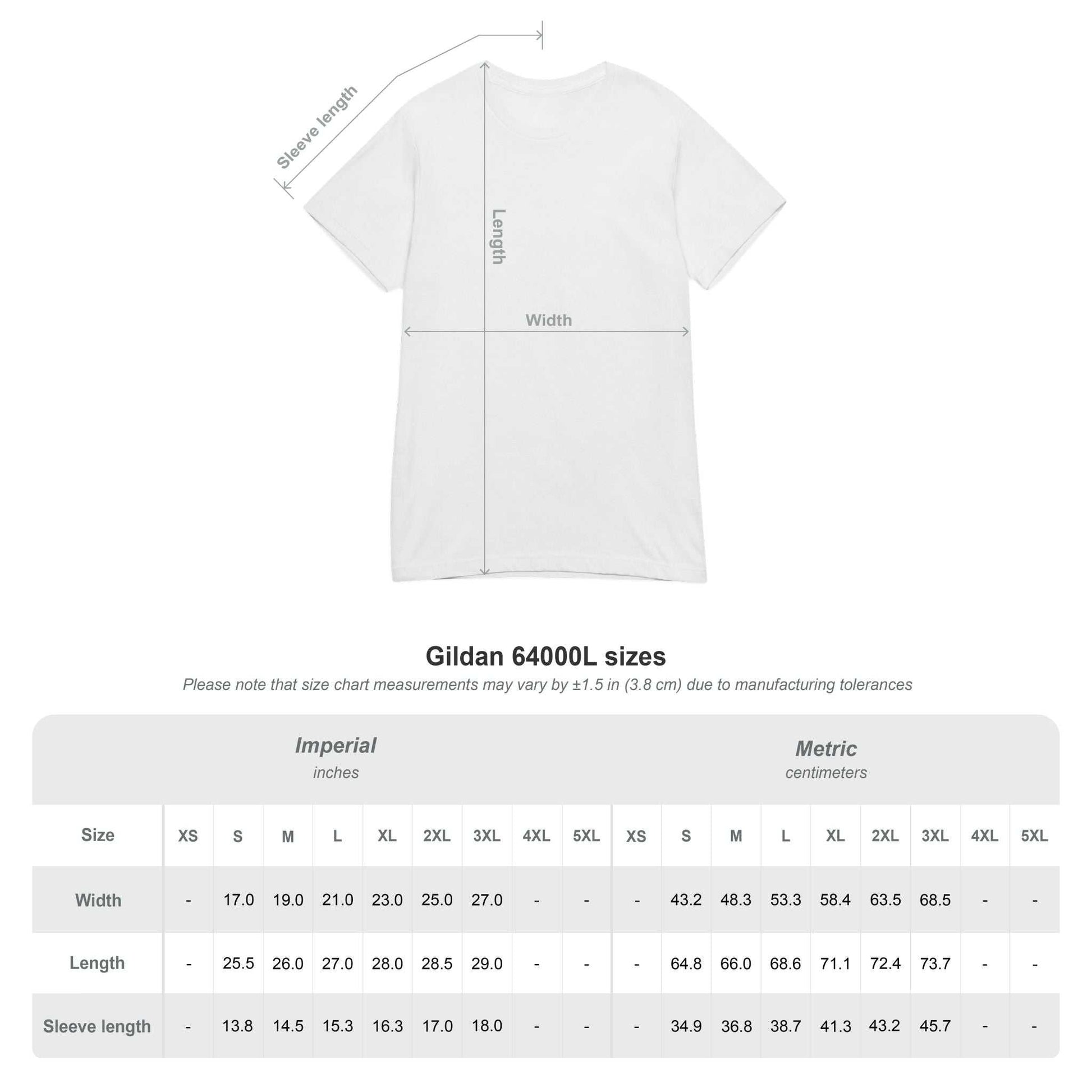 Size chart of the floral wreath graphic tee